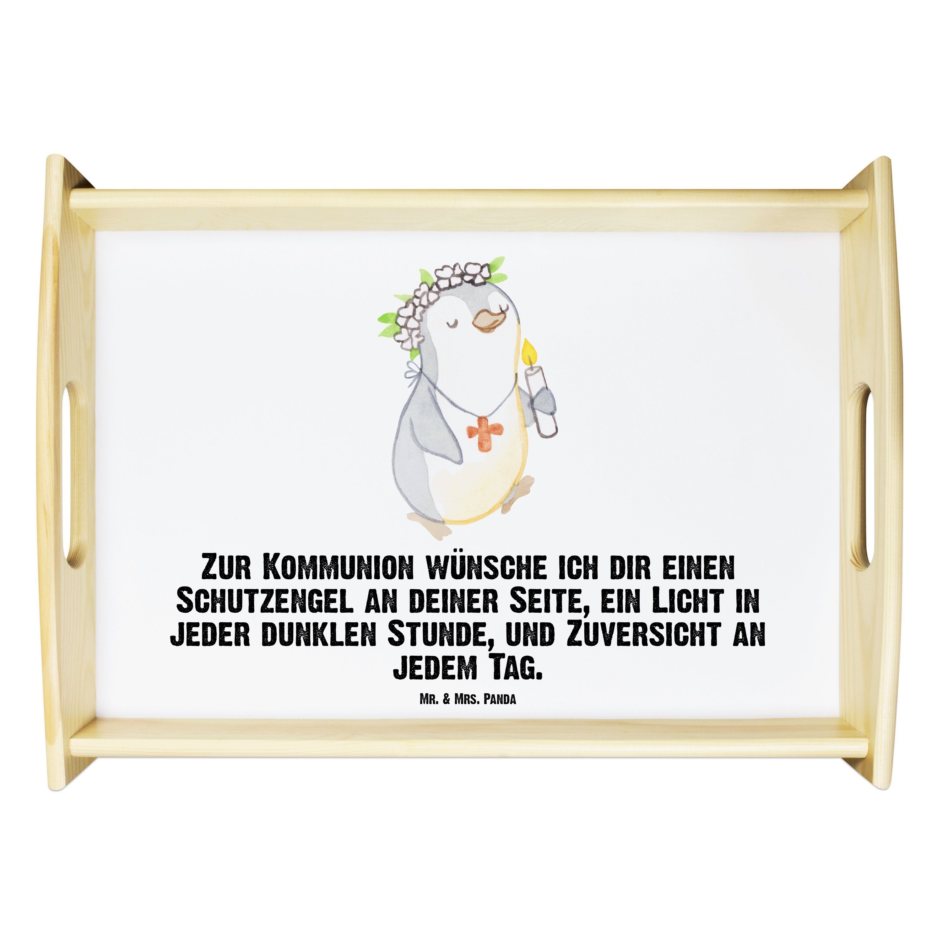Mädchen Tablett Konfirmation Kommunion Geschenk, Weiß Echtholz Mrs. Pinguin Mr. J, - Geschenk, lasiert, Panda (1-tlg) & -