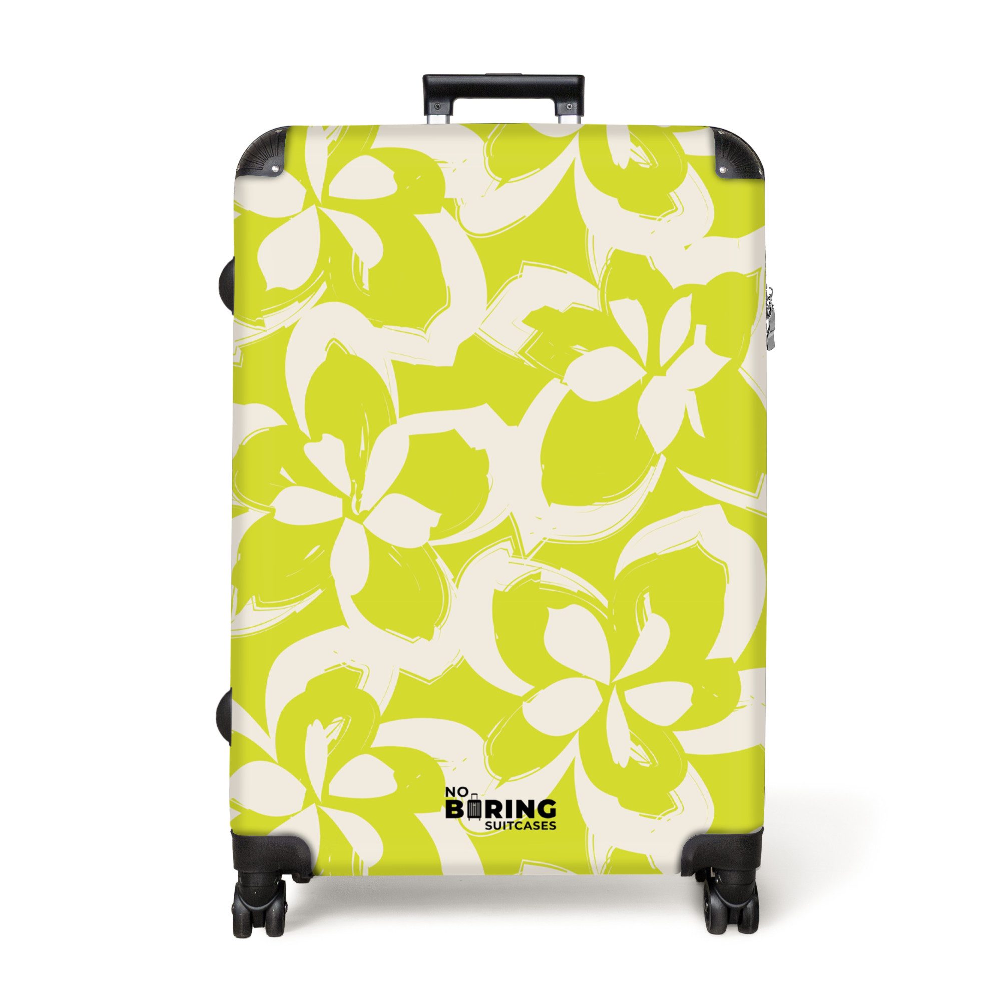 NoBoringSuitcases.com© Hartschalen-Trolley Gelb mit weißen Blüten günstig online kaufen