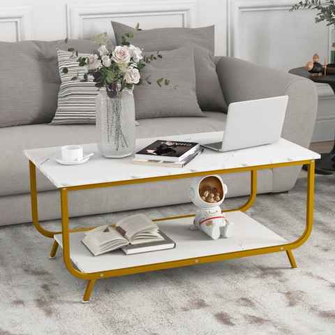 COSTWAY Couchtisch, Marmor, rechteckig, mit Stauraum, 105x55x46,5cm, gold