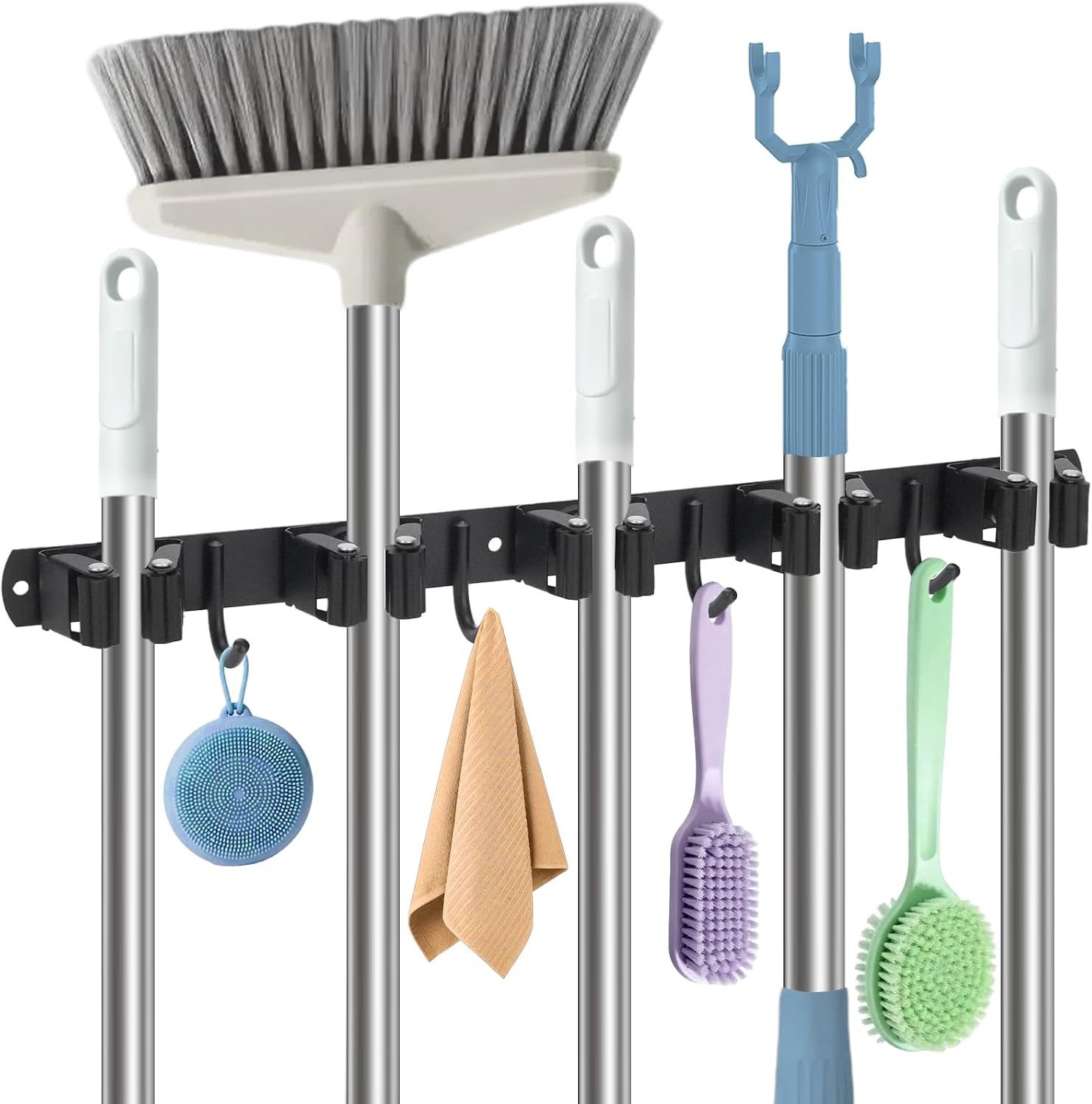 Fyrove Wandhaken Besenhalterung Wand, 5 Halter 4 Haken, Schwerlast Gerätehalter, Schwerlast Gerätehalter, Gartengerätehalter für Garage, Werkstatt