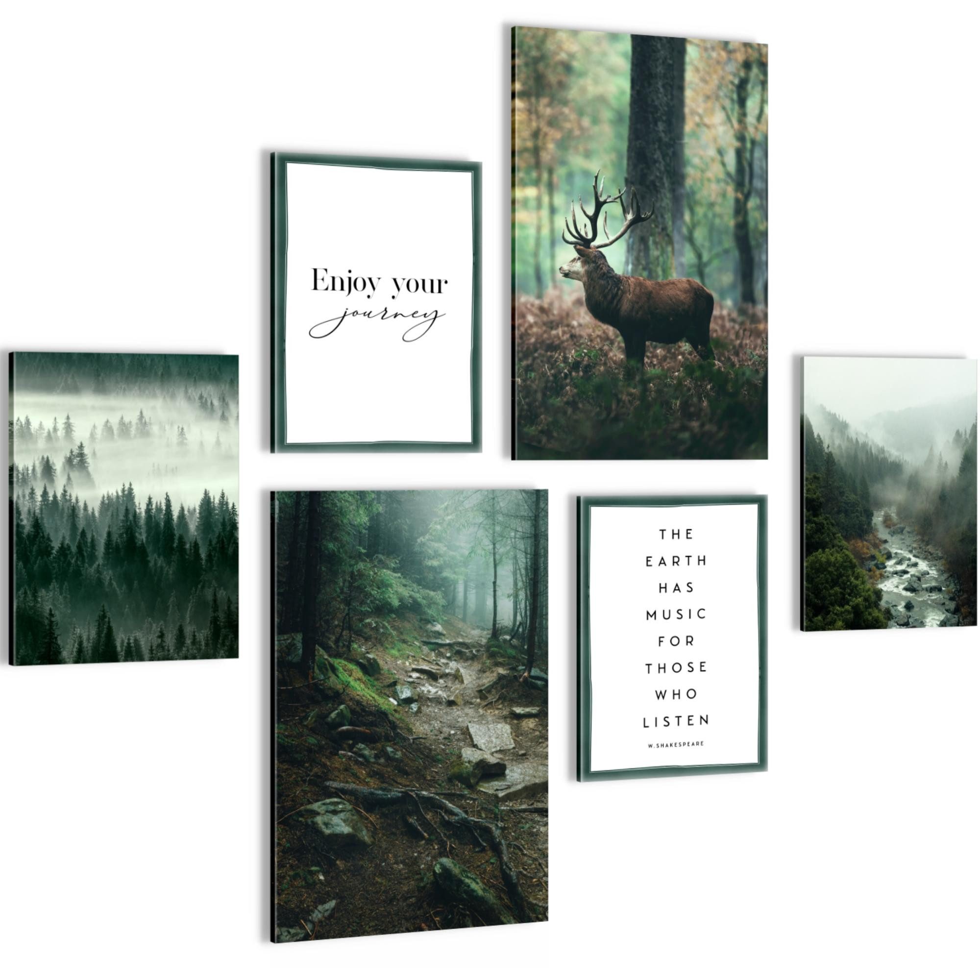 Novart Wandbild Wald Hirsch KOMPLETT AUFHÄNGFERTIG Natur Grün Wohnzimmer Sc günstig online kaufen