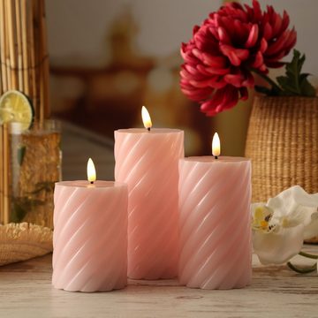 MARELIDA LED-Kerze TWIST Echtwachs gedrehte Stumpenkerze flackernd H: 17,5cm Timer rosa (1-tlg)