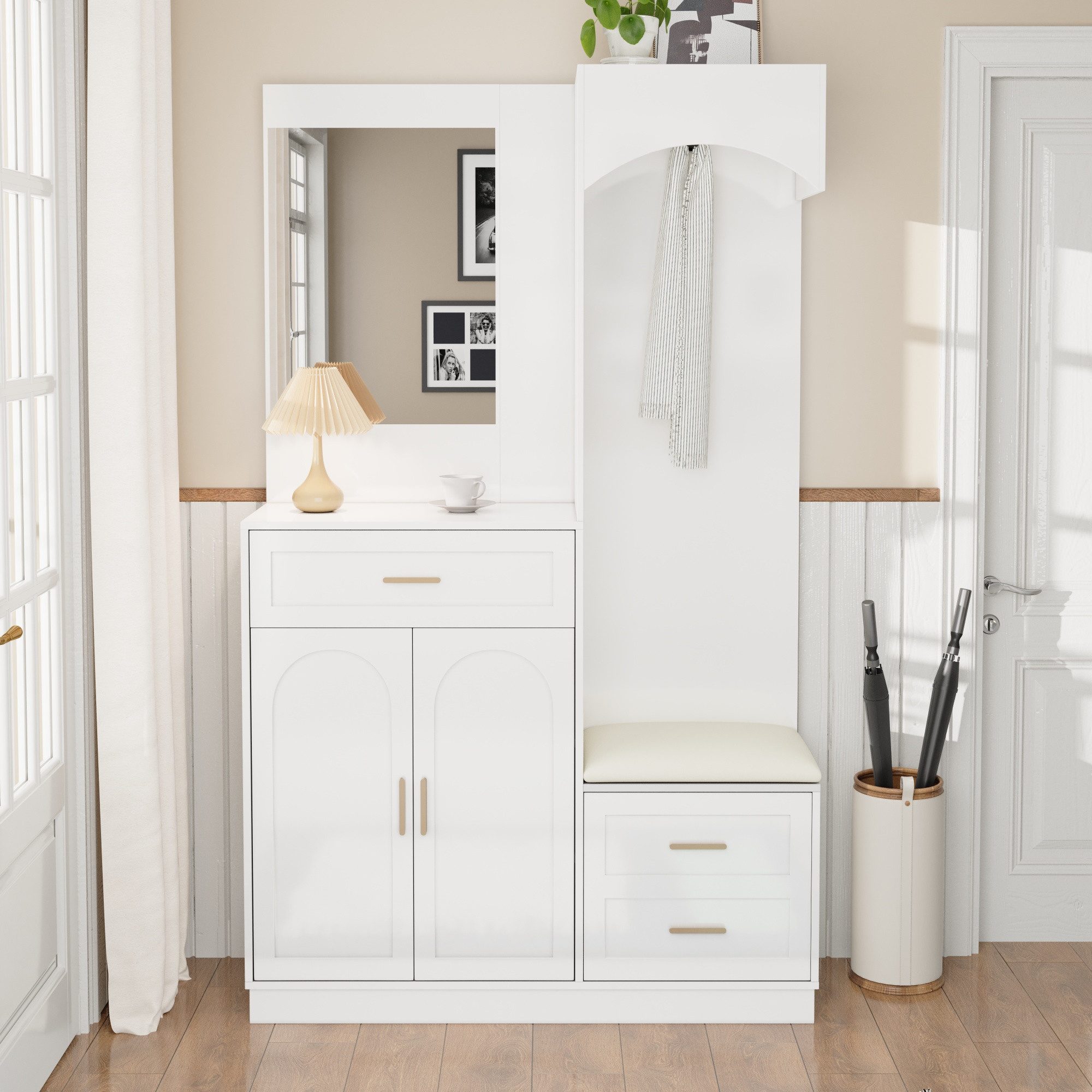 Ulife Kompaktgarderobe Garderobenschrank und Schuhschrankkombination, 110x33x185,5cm (1-St) Eingangsschrank, multifunktionales Lagerregal mit Spiegel
