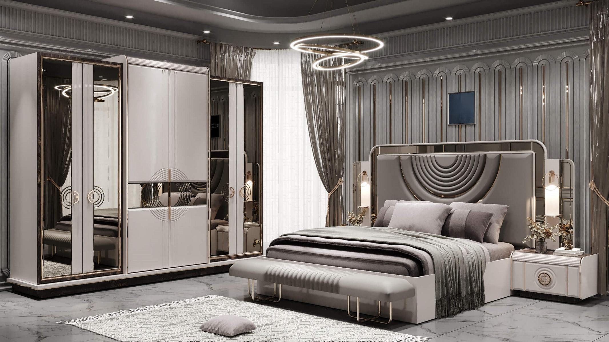 JVmoebel Schlafzimmer-Set Luxus Schlafzimmer-Set mit Polsterbett, Kleiderschrank & Sitzbank, (5-tlg) – Bild 2 von 2