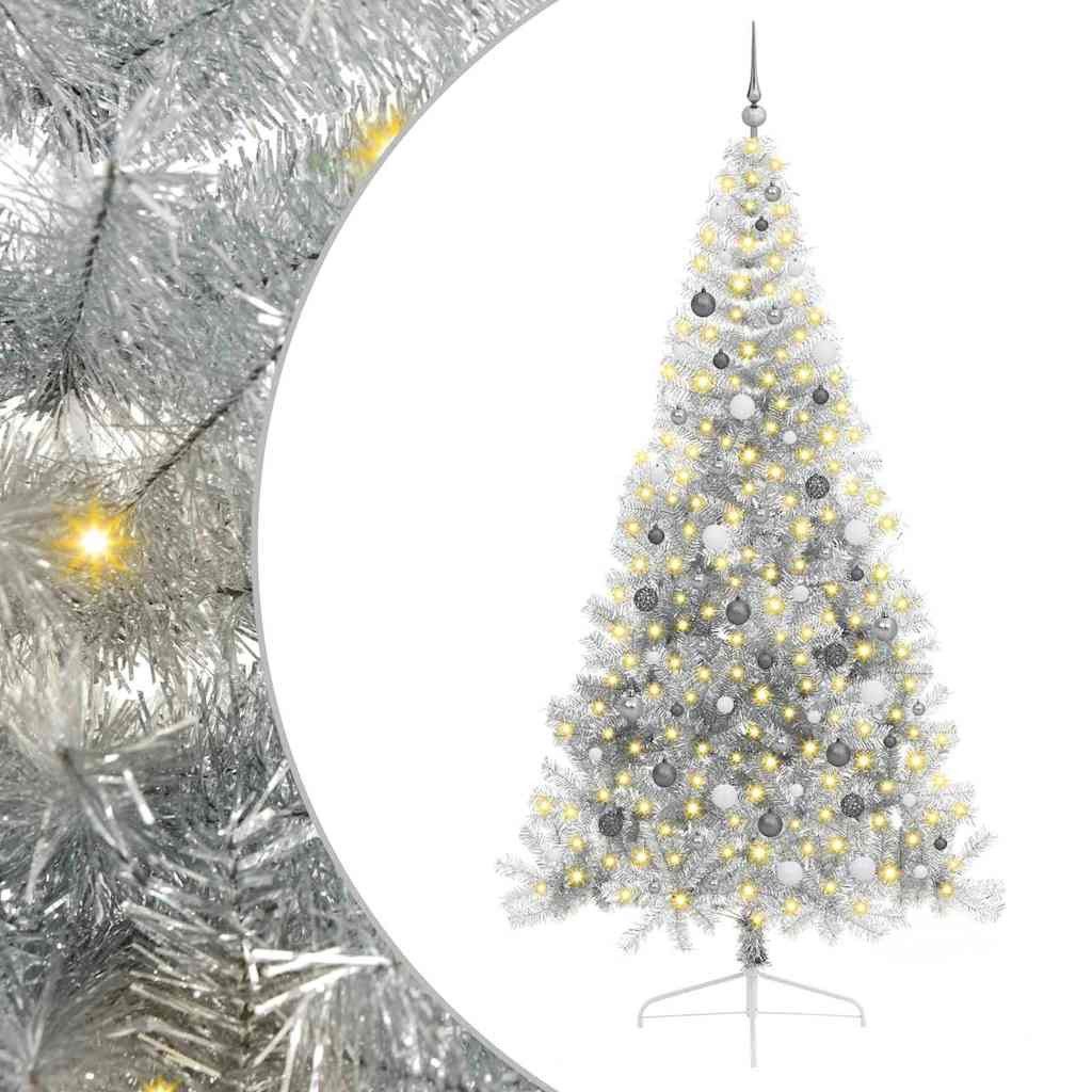 vidaXL Künstlicher Weihnachtsbaum Künstlicher vorbeleuchteter Weihnachtsbaum Silber 240 cm PET