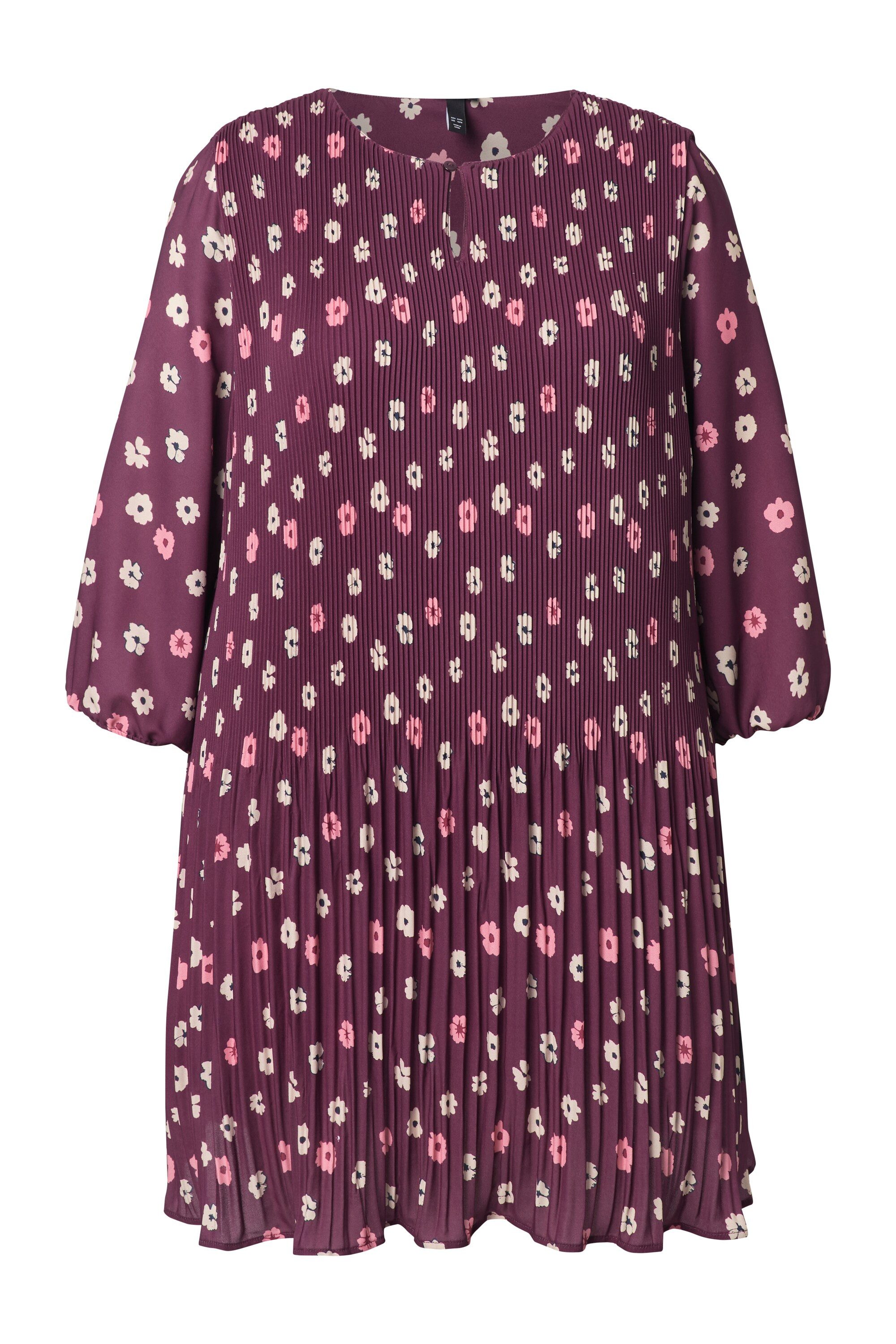 Ulla Popken Minikleid Plisseekleid Blüten doppellagig Rundhals 3/4-Arm günstig online kaufen