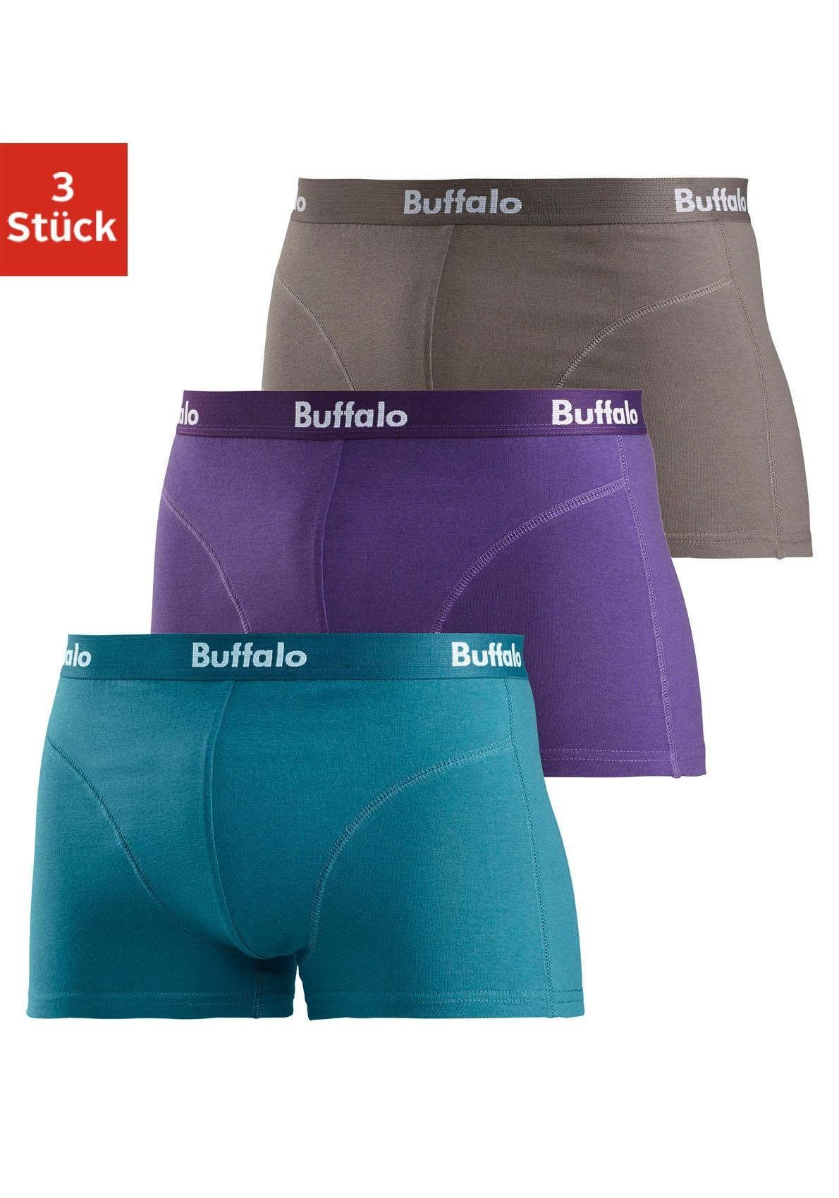 Buffalo Boxer (Packung, 3-St) mit Overlock-Nähten vorn lila, petrol, grau