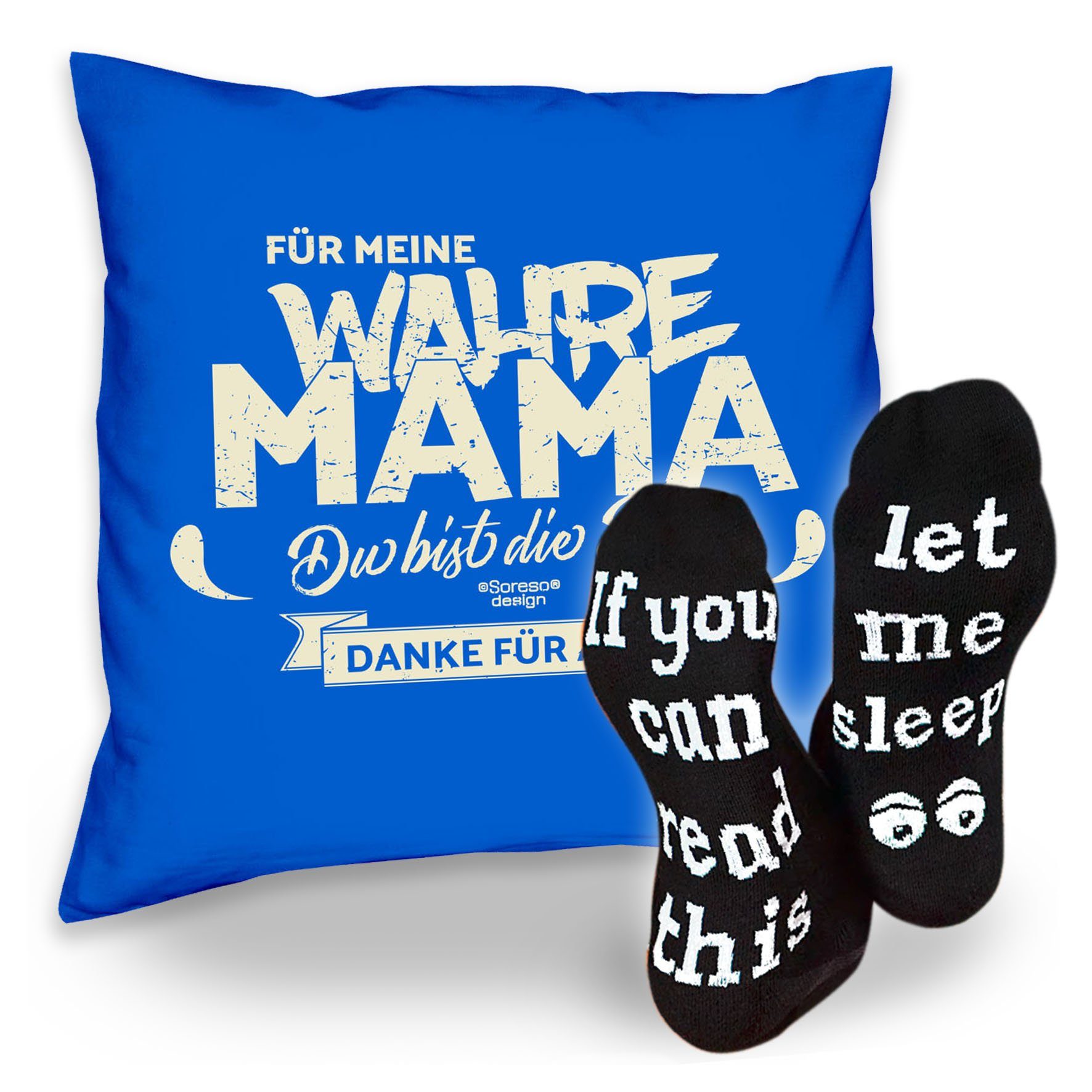 Soreso® Dekokissen Kissen Für meine wahre Mama & Sprüche Socken Sleep, Muttertagsgeschenk Mama Muttertag royal-blau