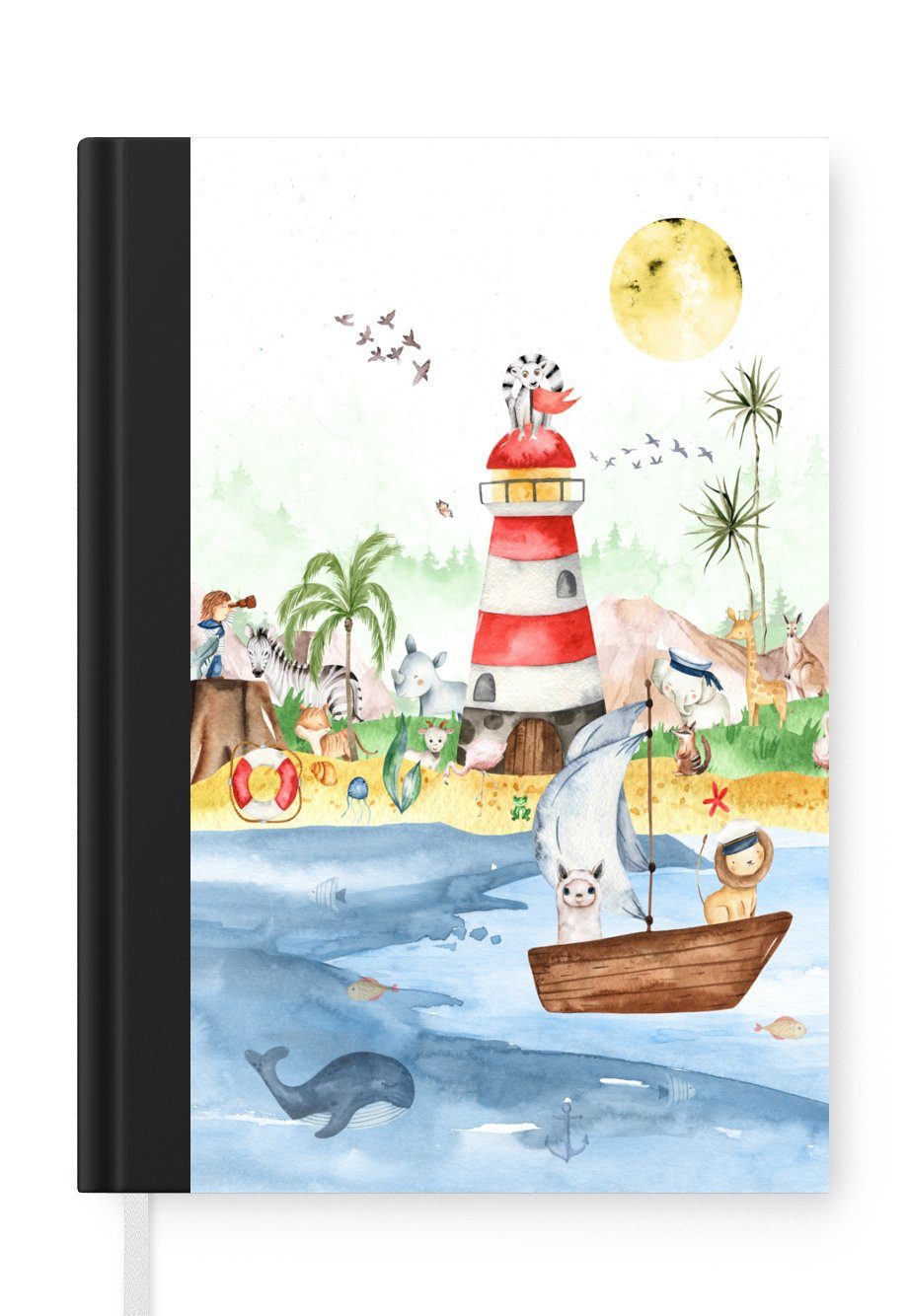 MuchoWow Notizbuch Strand - Tiere - Kinder - Leuchtturm - Jungen, Journal, Merkzettel, Tagebuch, Notizheft, A5, 98 Seiten, Haushaltsbuch
