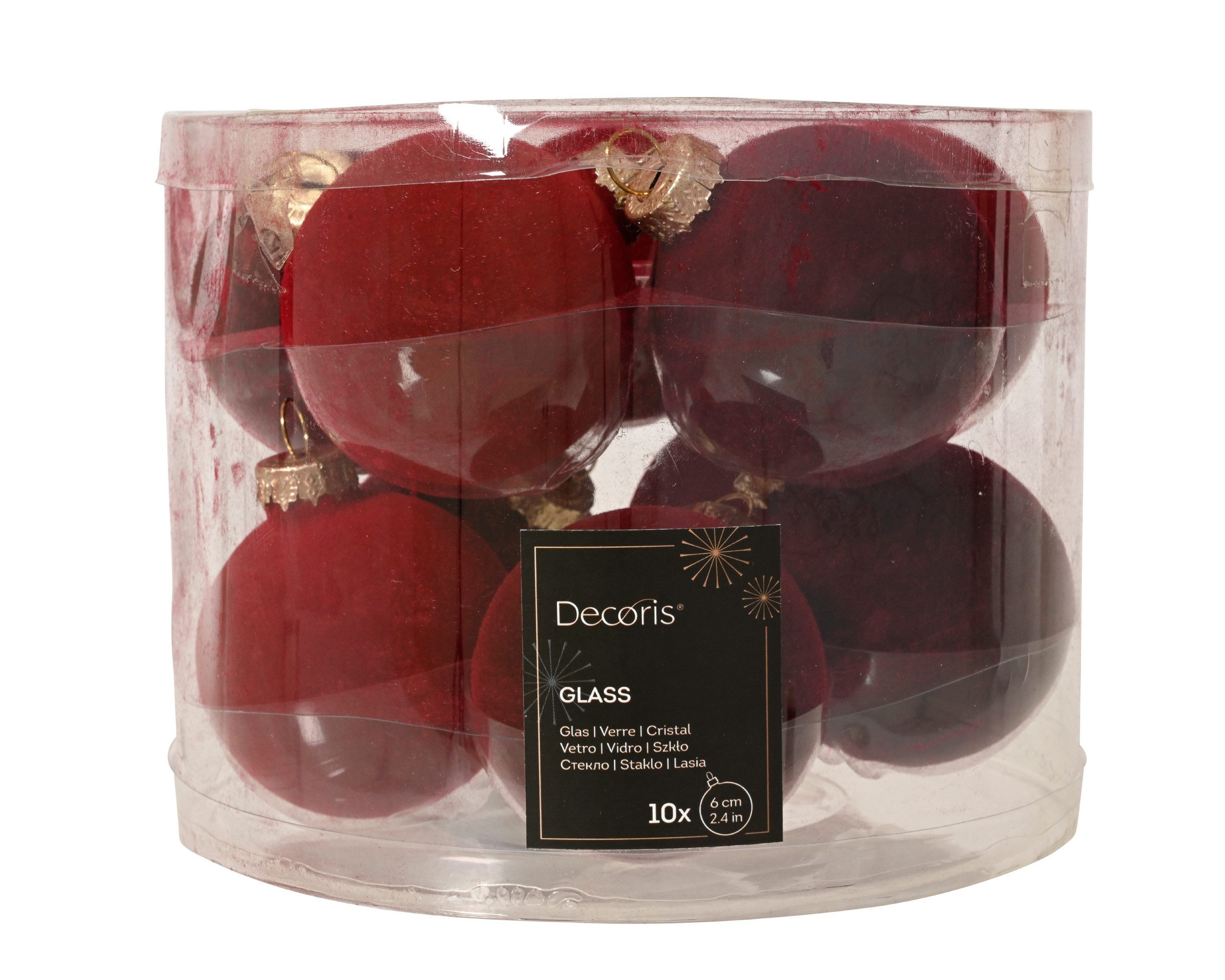 Kaemingk Weihnachtsbaumkugel, Weihnachtskugeln Glas 6cm Mix Samtoptik 10er Set - Rot / Bordeaux