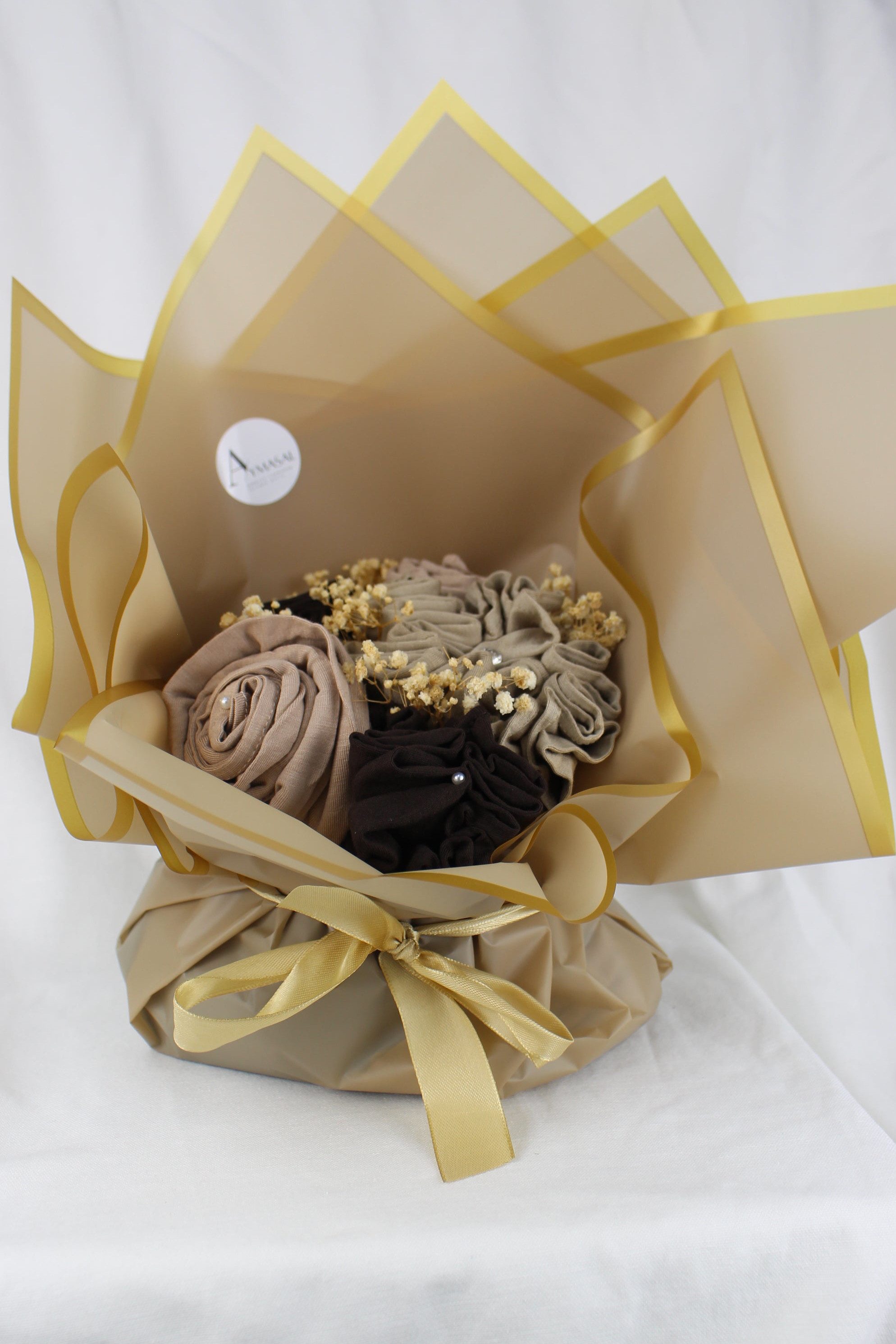 Aymasal Hijab Hijab Bouquet Strauss - Geschenkstrauß persönliches Geschenk Islam (Mehrteiliges Set, 3 Jersey Hijabs, 4 Hijab Nadeln, Bouquet Geschenkverpackung) Hijab Geschenkstrauß Jersey Kopftuch Set 3 Tücher Geschenkidee für Eid