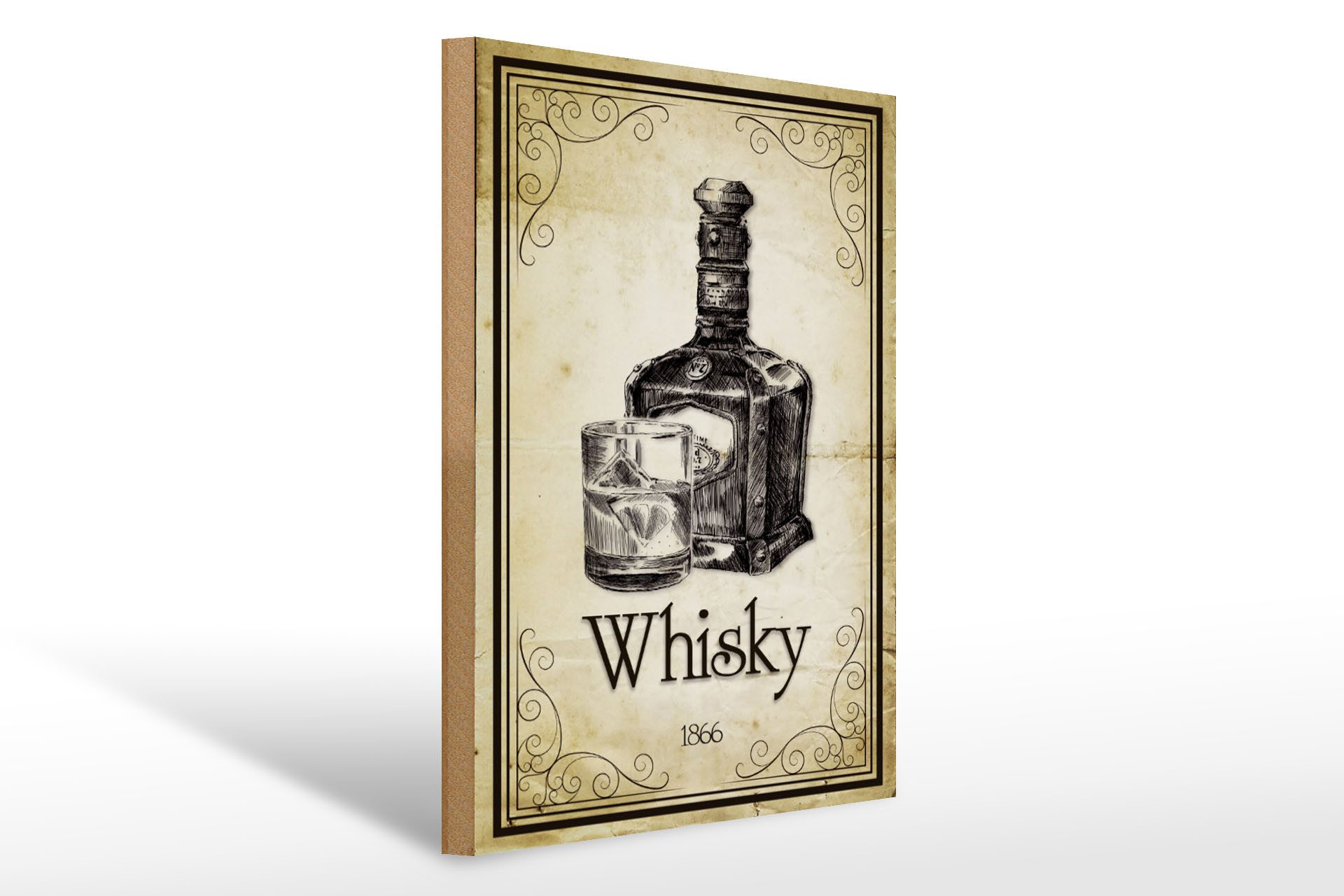 Holzbild 30x40cm 1866 Whisky Retro
