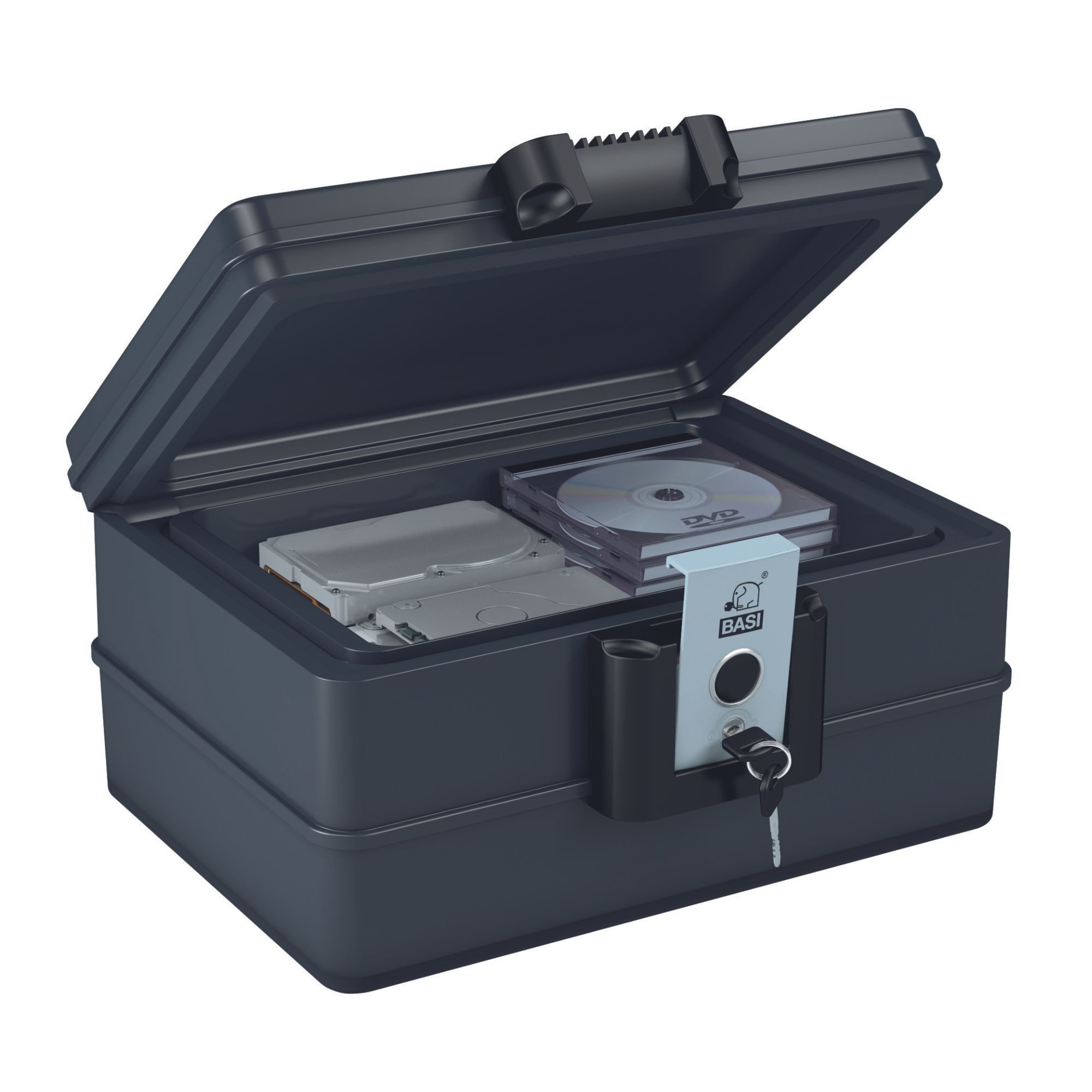 BASI Dokumententasche Dokumentenbox, Feuerfest und Wasserdicht (Packung, 1-tlg), Größe L, Volumen 9,8 l, L40,7 x B32,2 x H21,4cm, 2 Schlüssel