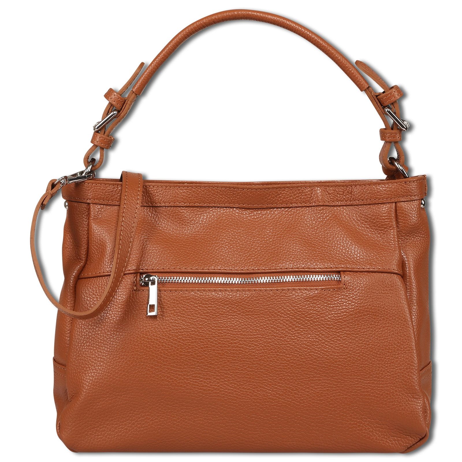 Toscanto Schultertasche Toscanto Damen Schultertasche Leder (Schultertasche), Damen Leder Schultertasche, hellbraun ca. 38cm