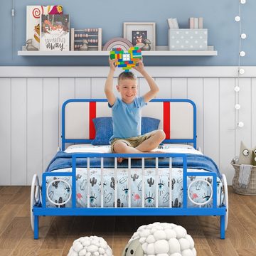 COSTWAY Kinderbett (1-tlg), Autoform, mit gepolstertem Kopfteil und Lattenrost, 90 x 190 cm