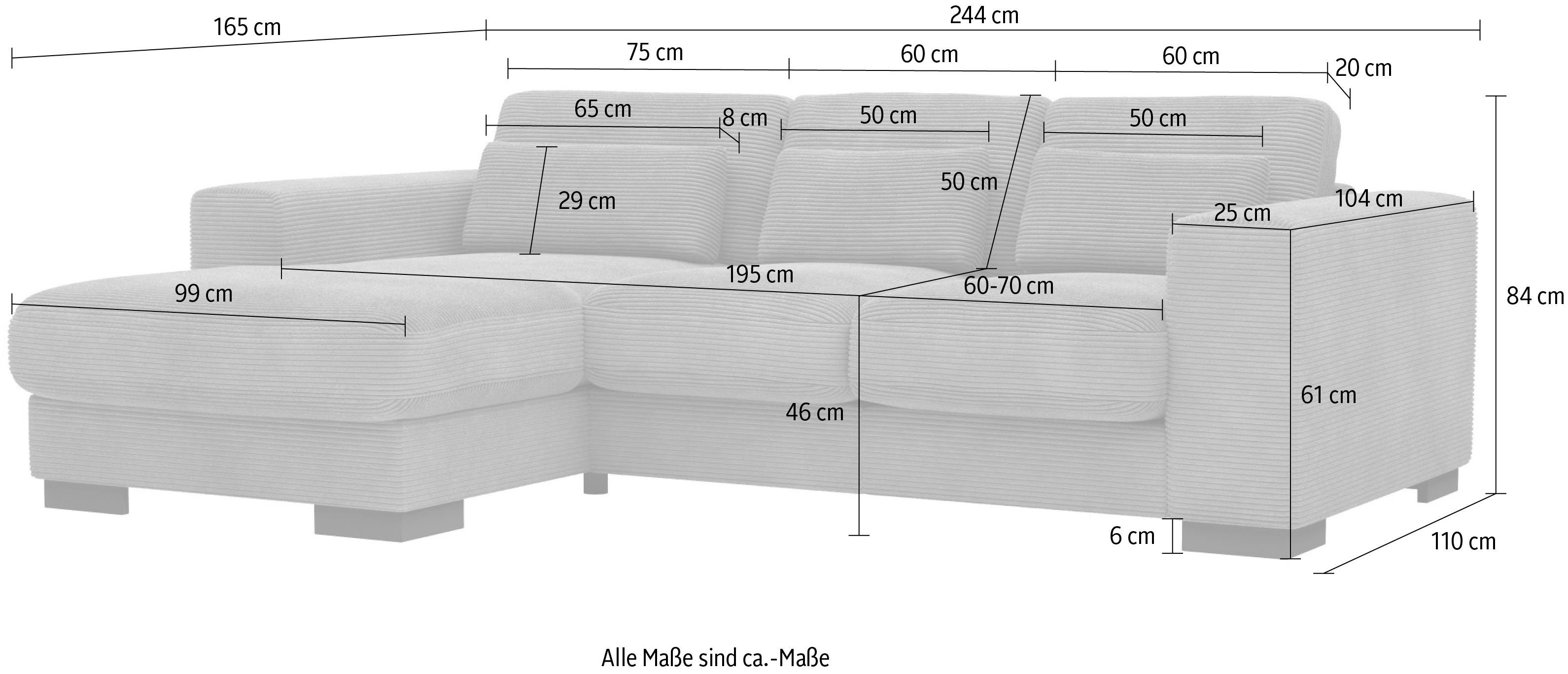 Home affaire Inklusive frei stellbar Raum Ecksofa Zierkissen, Bléquin, im 3