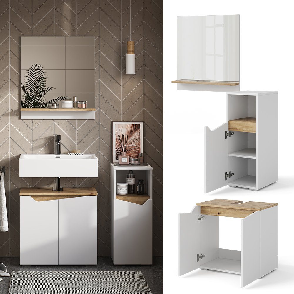 Vicco Badmöbel-Set Marelle, Weiß/Artisan-Eiche, 3 Teile, günstig online kaufen