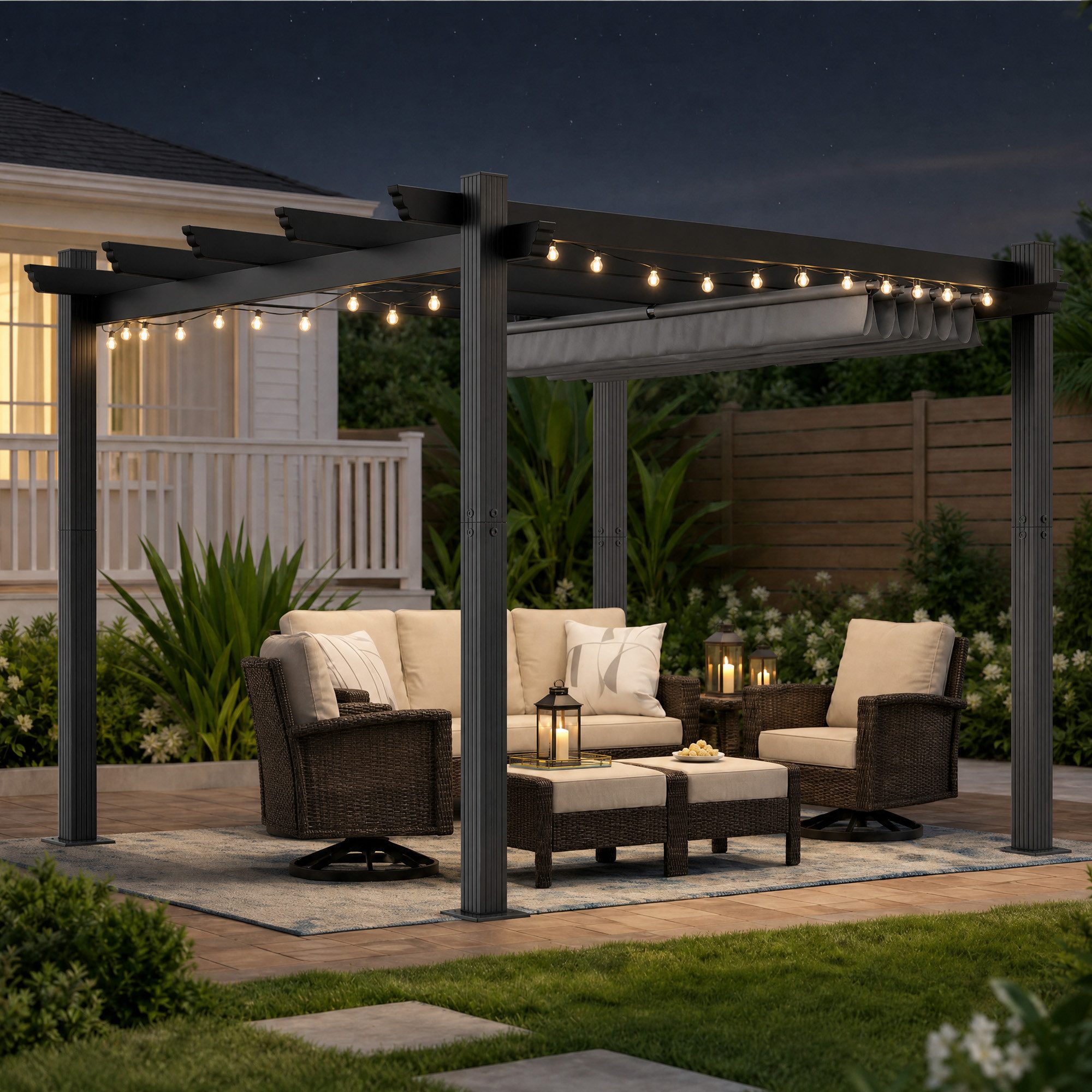 HOMALL Pavillon Pergola 3x3/3x4m Gartenpavillon Pavillon mit Aluminiumrahmen, (Terrassenüberdachung mit Magnetbefestigung für Garten), Manuell verstellbares Schiebedach