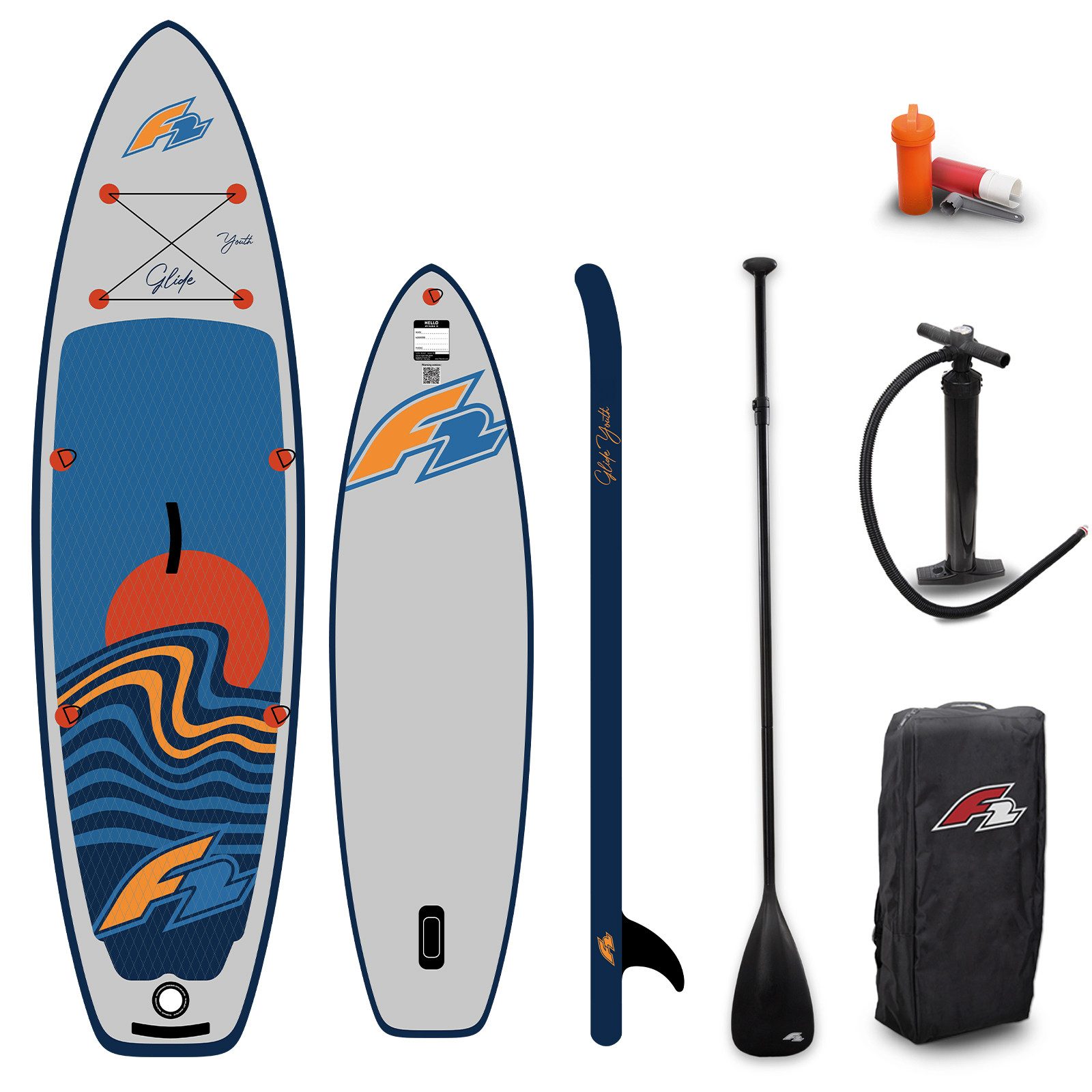 F2 SUP-Board F2 SUP Stand Up Paddle Board Glide Surf Youth Wing 280cm 9,2 Grau, Aufblasbar