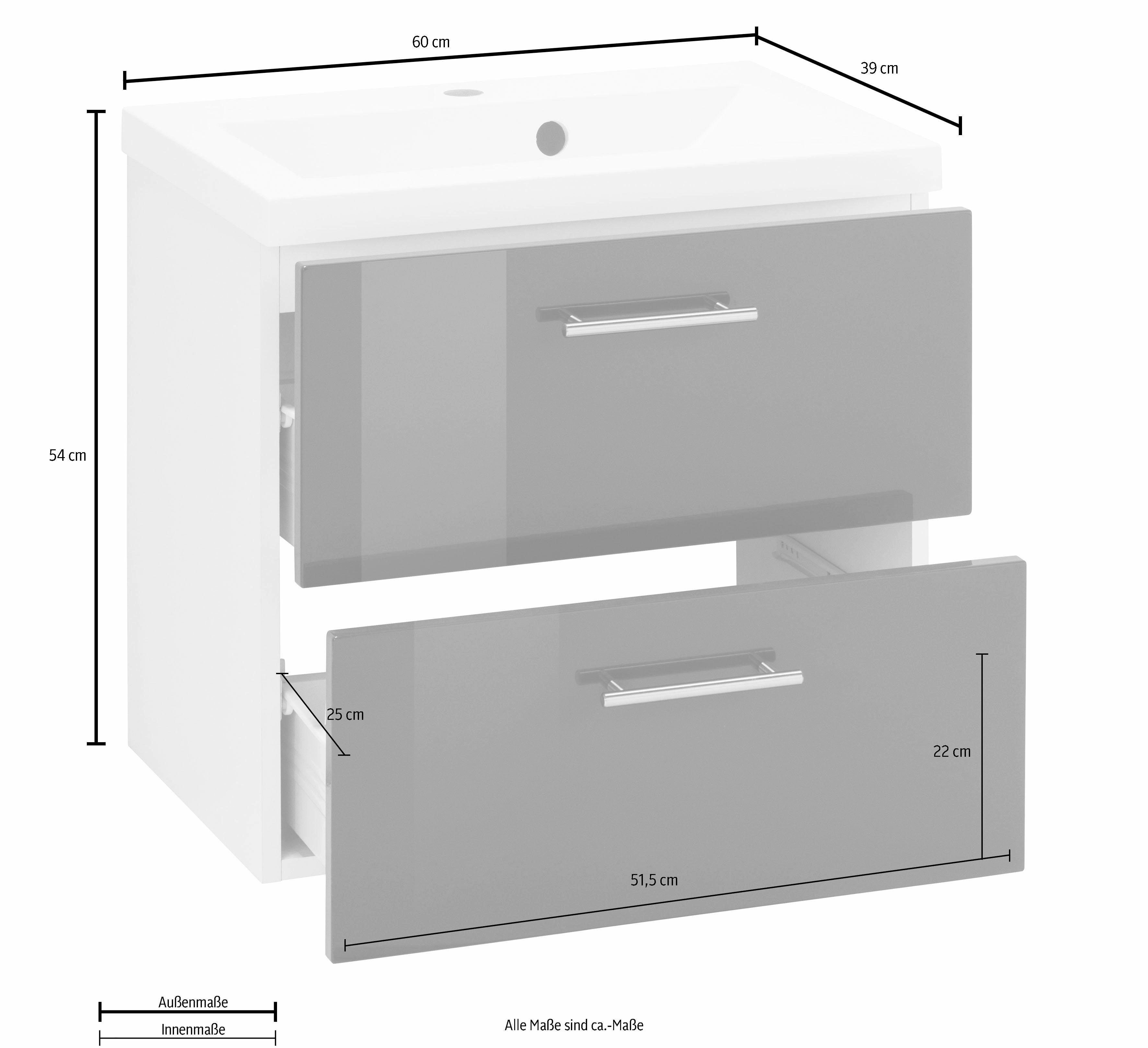 weiß/weiß HELD Waschbeckenunterschrank Waschbecken, Waschtisch Venedig Badmöbel, Breite 60 cm inkl. MÖBEL