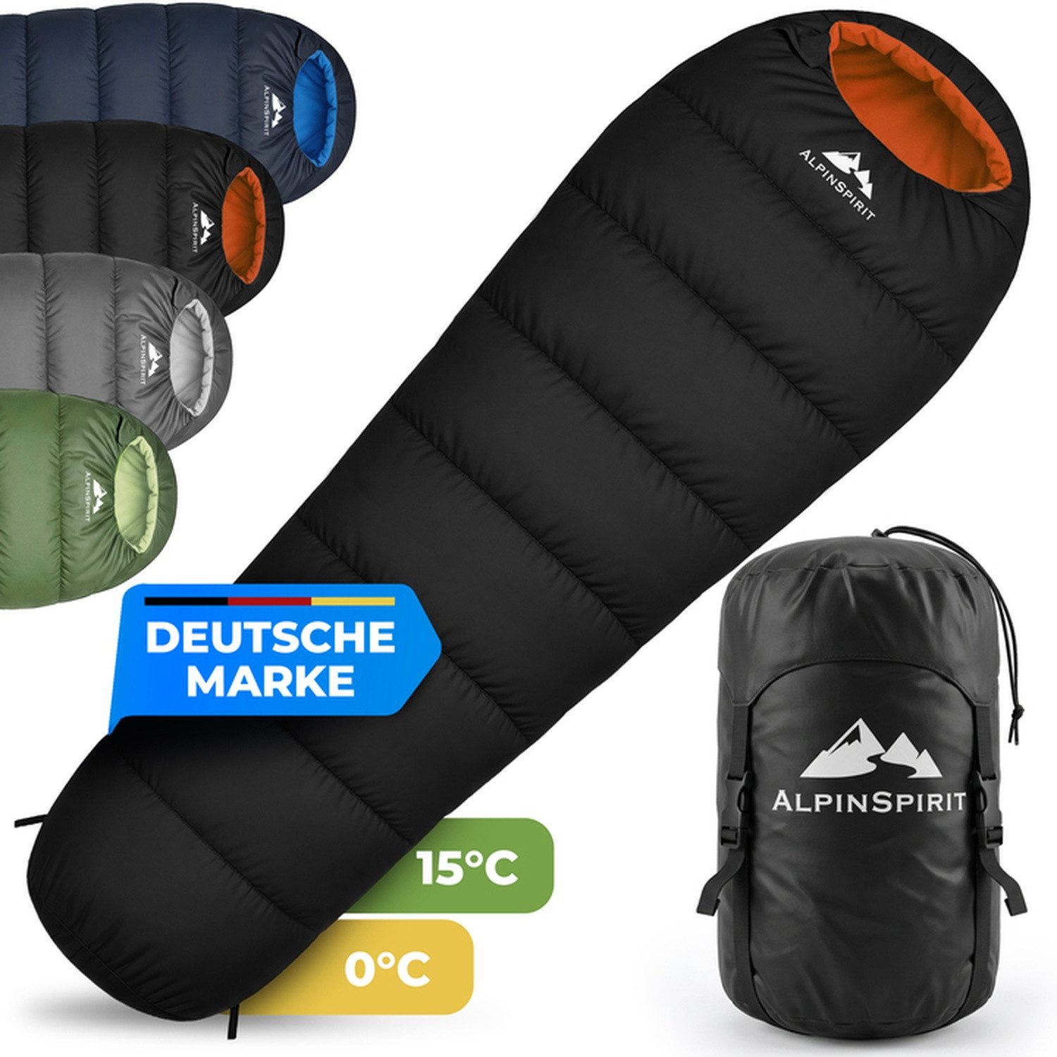 AlpinSpirit Mumienschlafsack [Ultraleicht] 3 Jahreszeiten Sommer & Winter, Packmaß, 210x75 cm (Festival, Trekking, Outdoor, Camping), 2 Wege Reißverschluss, 3 Jahreszeiten, Wasserabweisend