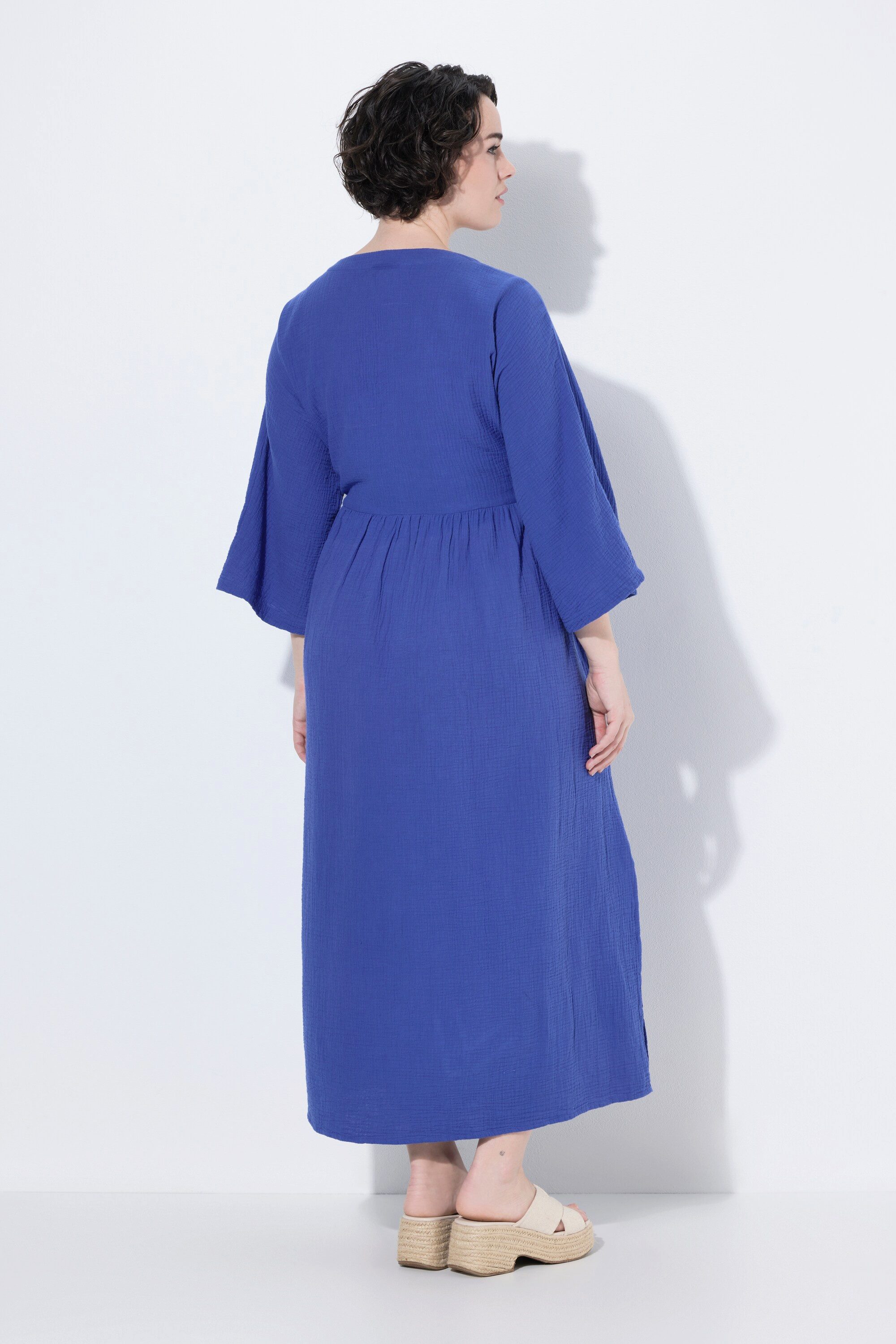 Ulla Popken Maxikleid Maxikleid Musselin A-Linie V-Ausschnitt 3/4-Arm