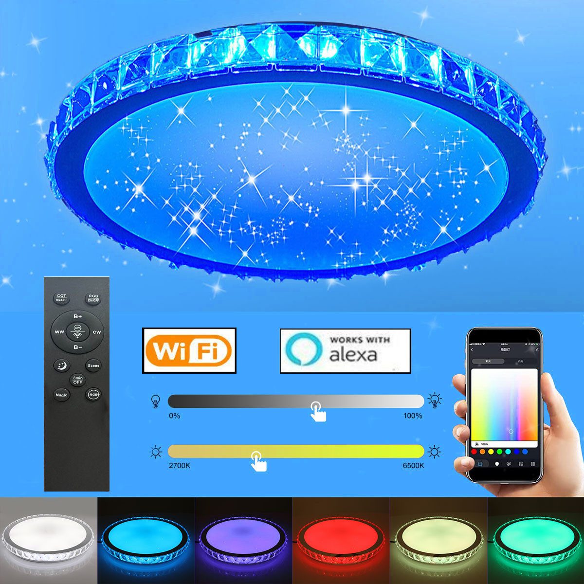 LETGOSPT Deckenleuchte 36W Kristall LED Deckenlampe, günstig online kaufen
