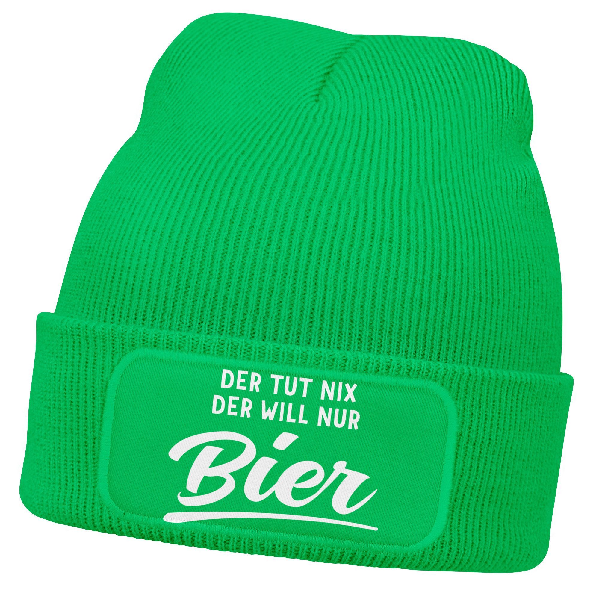 Strickmütze Herren Beanie mit Patch Lieblingsgetränk Party Strickmütze Spruch