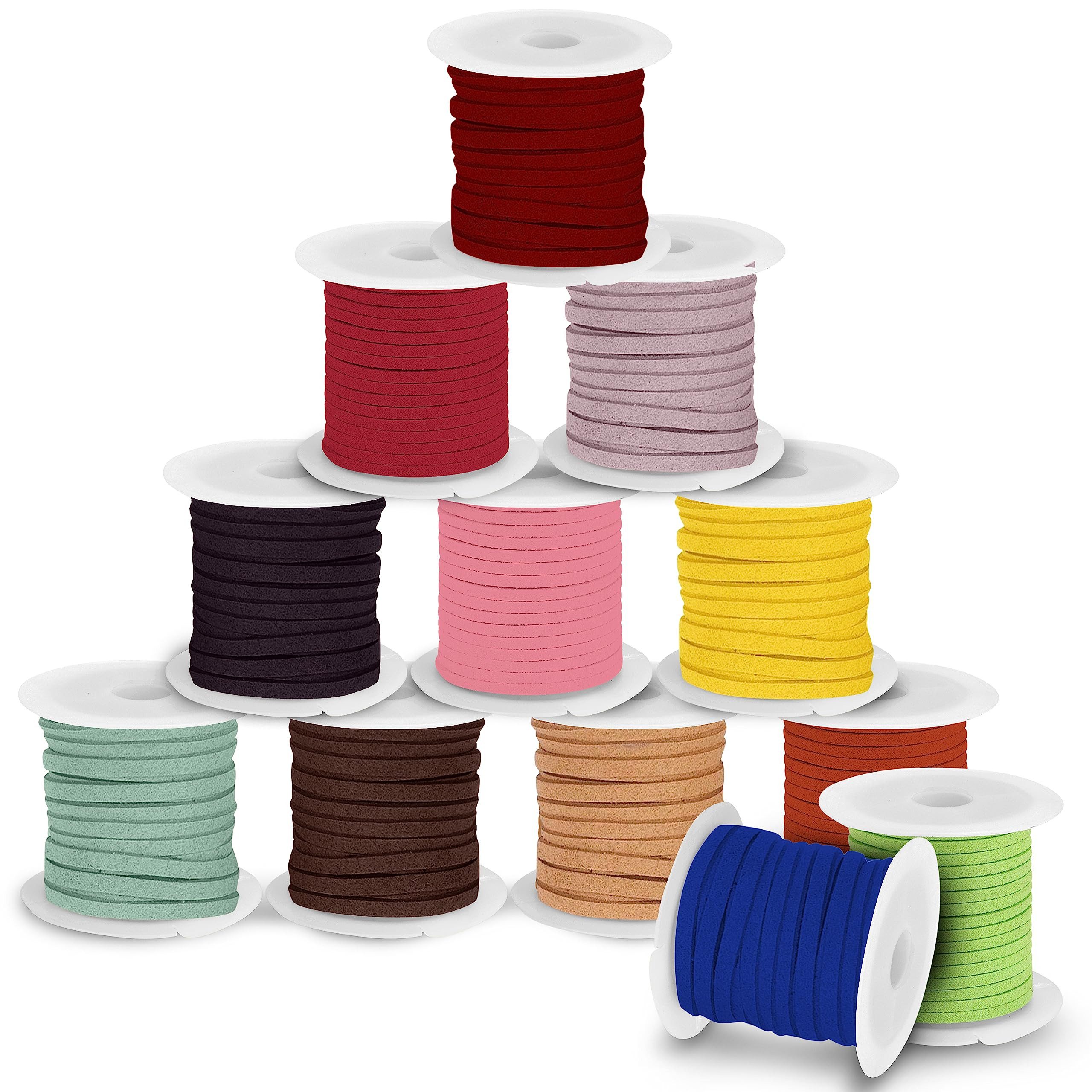 Streudeko 12er Set Lederbänder 3mm Stärke & 3m Länge für Schmuckbasteln