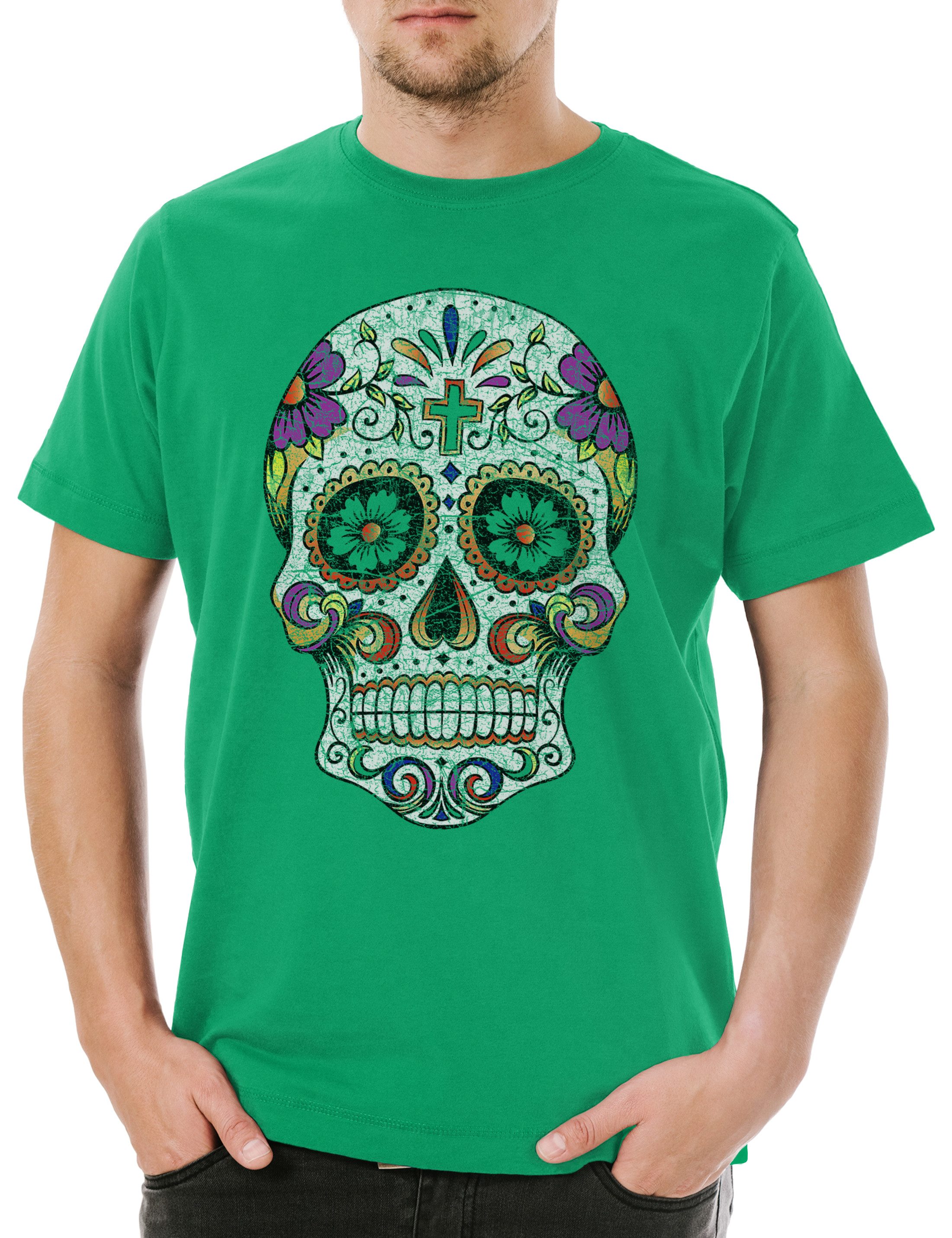 Print-Shirt Mexican Skull III Herren T-Shirt Schädel Totenschädel Totenkopf Mexiko