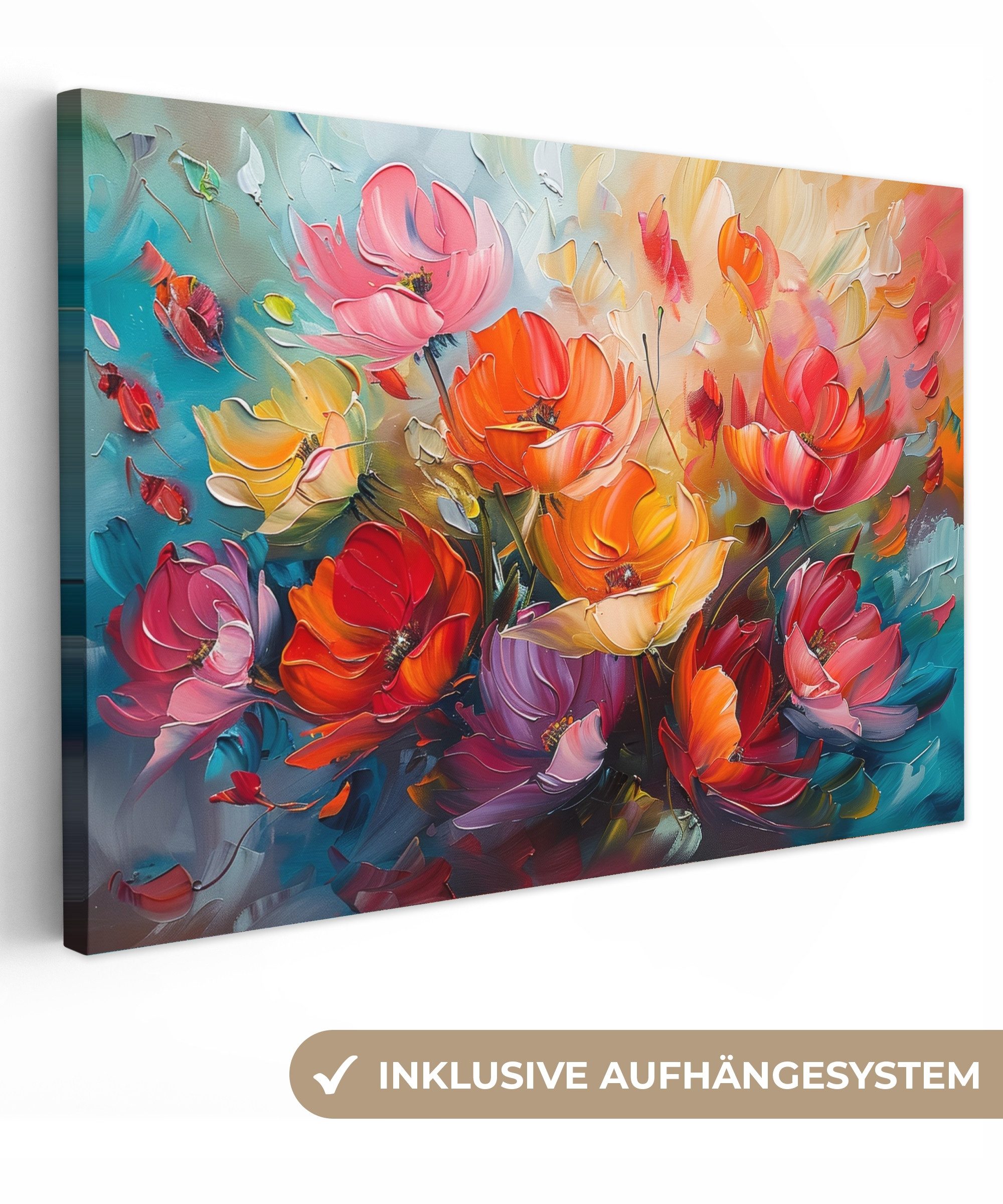 OneMillionCanvasses® Leinwandbild Blumen - Bunt - Malerei - Abstrakt - Kunst, Fotodruck (1 St), Leinwand Bilder Klein, Wand Dekoration Aesthetic 30x20 cm