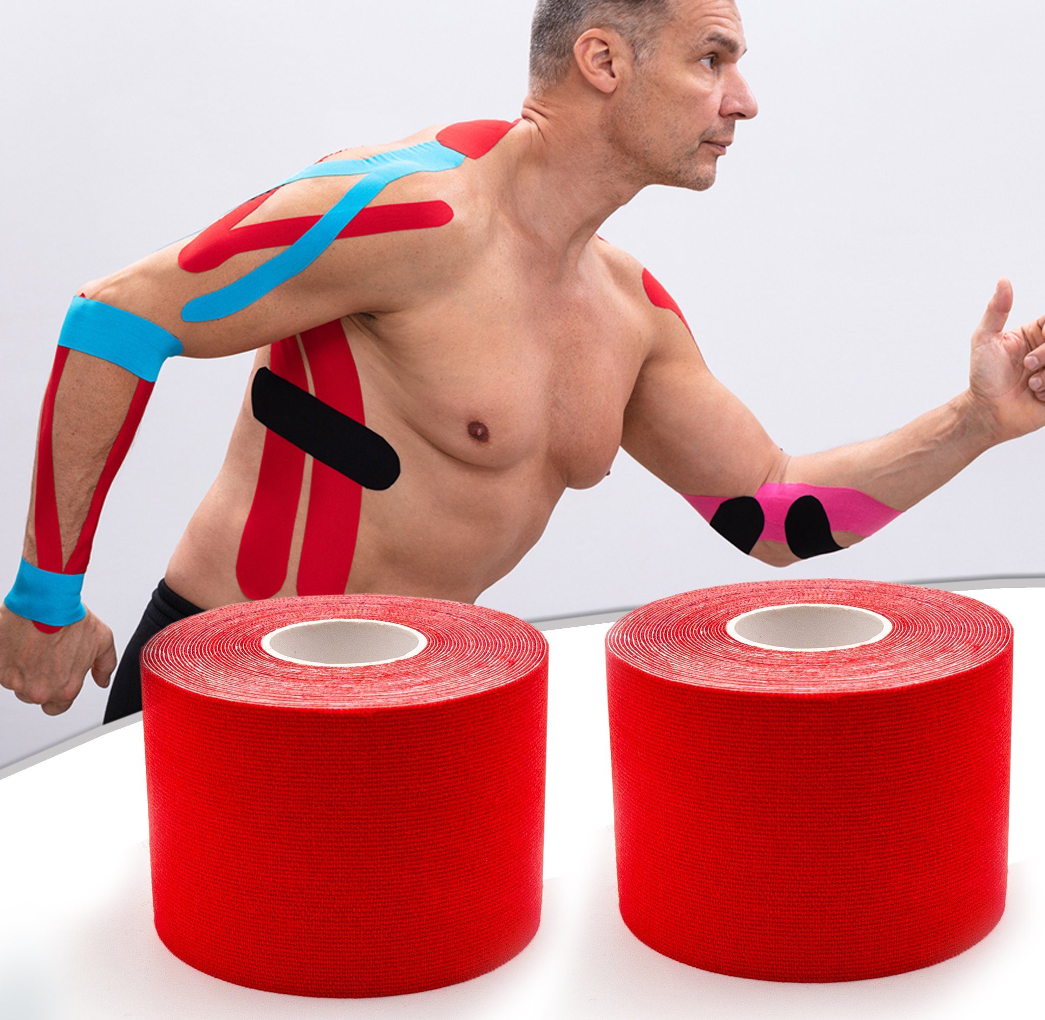 Axion Kinesiologie-Tape Kinesio-Tape - Wasserfestes Tape in rot je 500 x 5 cm, Physiotape (Set, 2-St) MEDIZINPRODUKT • hautfreundlich • elastisch