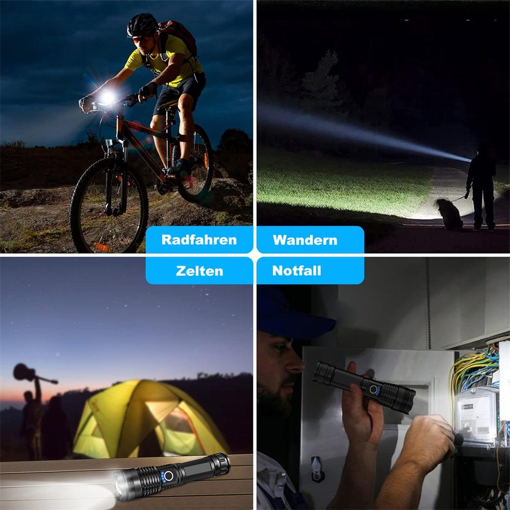 LED Camping Aufladbar Wasserdichte 5 Lichtmodi Akku Tragbarer Taktische Flashlight (1-St), Outdoor IPX6 5000 für Lumen USB Taschenlampe MDHAND