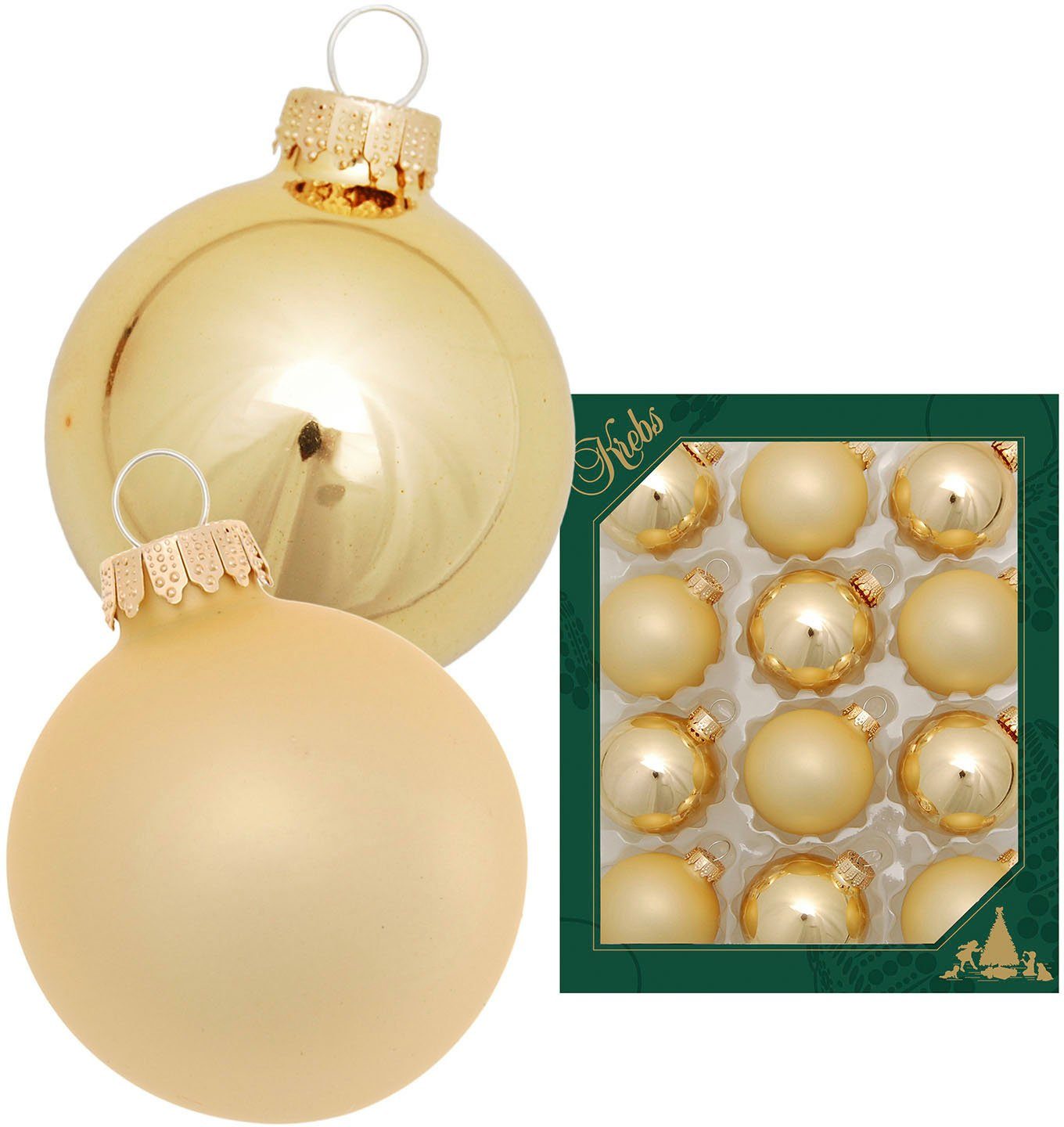 Krebs Glas Lauscha Weihnachtsbaumkugel Glaskugelsortiment Goldfarben St), Weihnachtsdeko, aus Glas ca. cm Glanz/Satin, Christbaumschmuck, 5 (12 Ø Christbaumkugeln