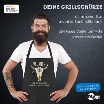 MoonWorks Grillschürze Grill-Schürze für Männer mit Spruch Vegetarier / Veganer Schlechter Jäger Spruch Skull Baumwoll-Schürze Küchenschürze Moonworks®, mit kreativem Aufdruck