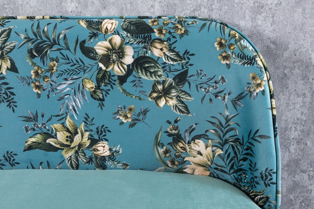 riess-ambiente Sitzbank PRÊT-À-PORTER türkis / schwarz (Einzelartikel, 1-St), Wohnzimmer · Samt · Metall · florales Design · Retro – Bild 5 von 5