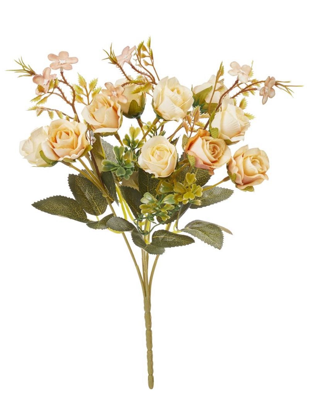 Creme 30cm 10 Blüten, ca. Rosenstrauß, HobbyFun Dekofigur