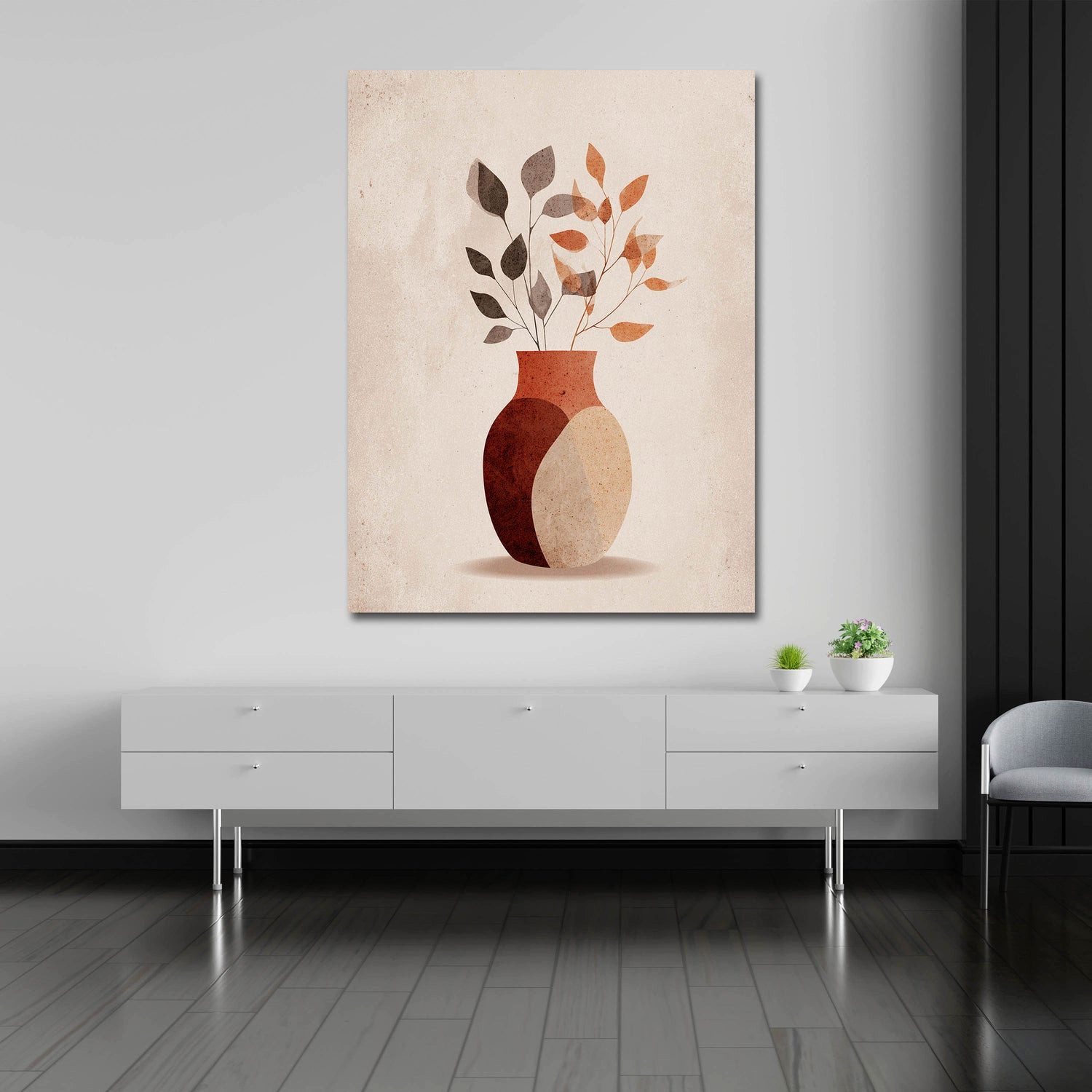 Artedinoi Leinwandbild Minimalistisch Vase Trockenpflanzen Boho Leinwandbild Wandbild Kunstdr, Vase mit Trockenpflanzen, Boho