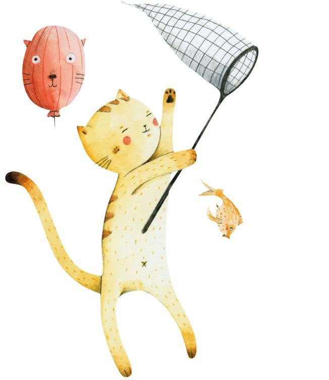 Wall-Art Wandtattoo Bunte Tierwelt Katze mit Ballon (1 St)