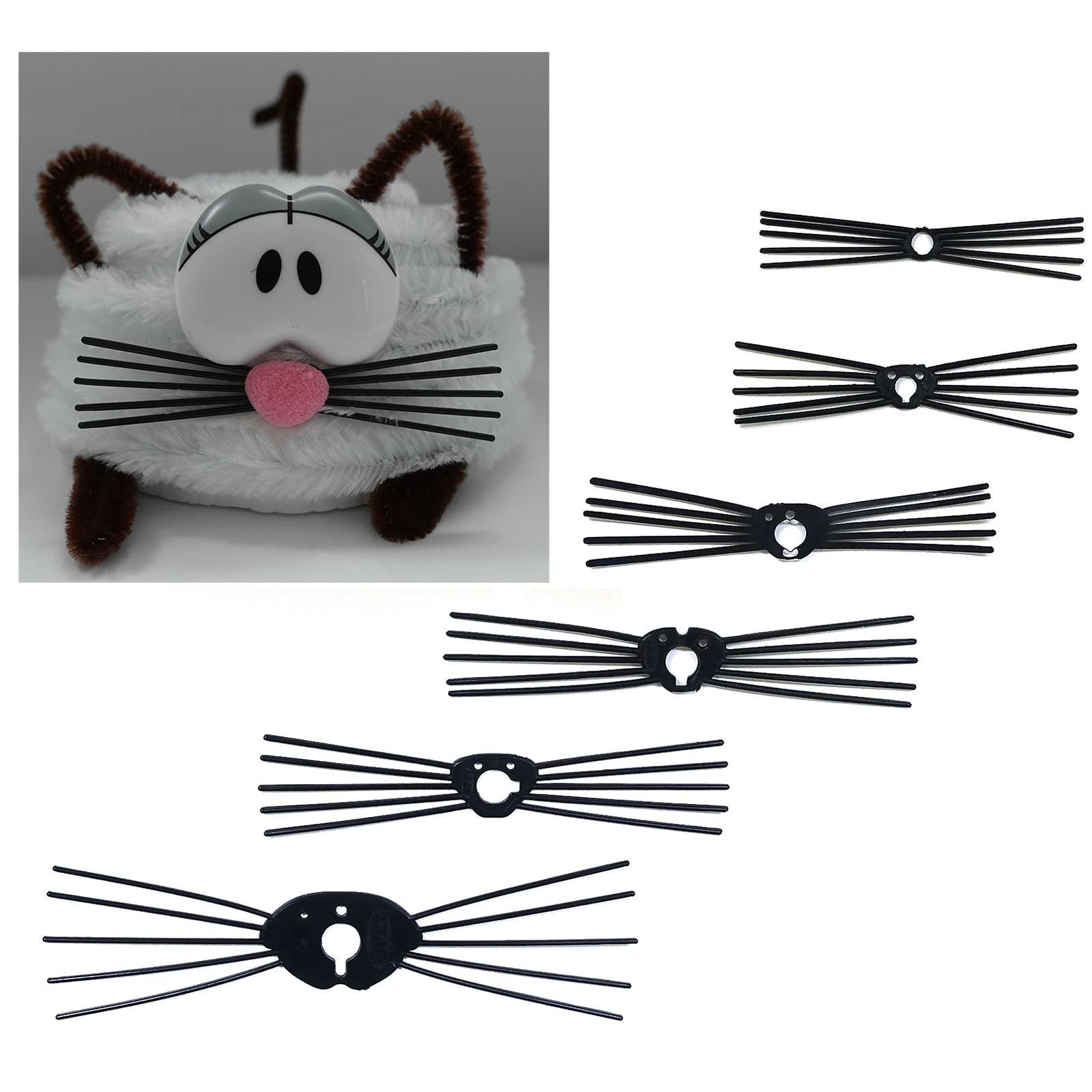 maDDma Puppen Accessoires-Set 6 Stück Schnurrhaare Sortiment universal f. Sicherheitsnasen Katze, schwarz