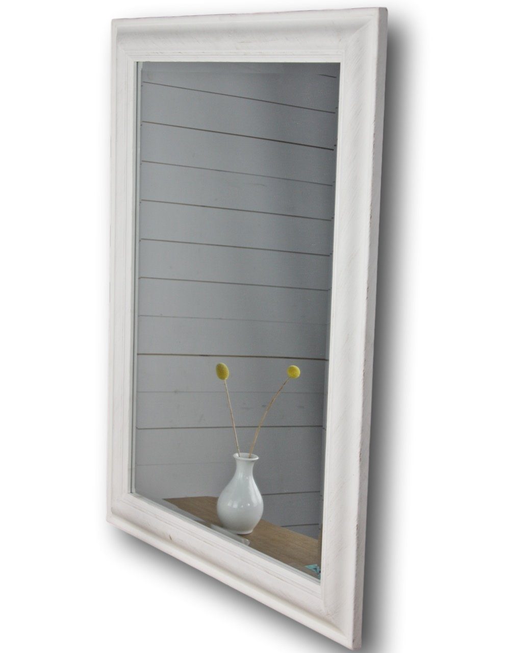 elbmöbel Wandspiegel Spiegel weiß schlicht 82cm, Wandspiegel: Holzrahmen Weiß 82x62x7 cm eleganter Landhausstil Weiß | Weiß antik