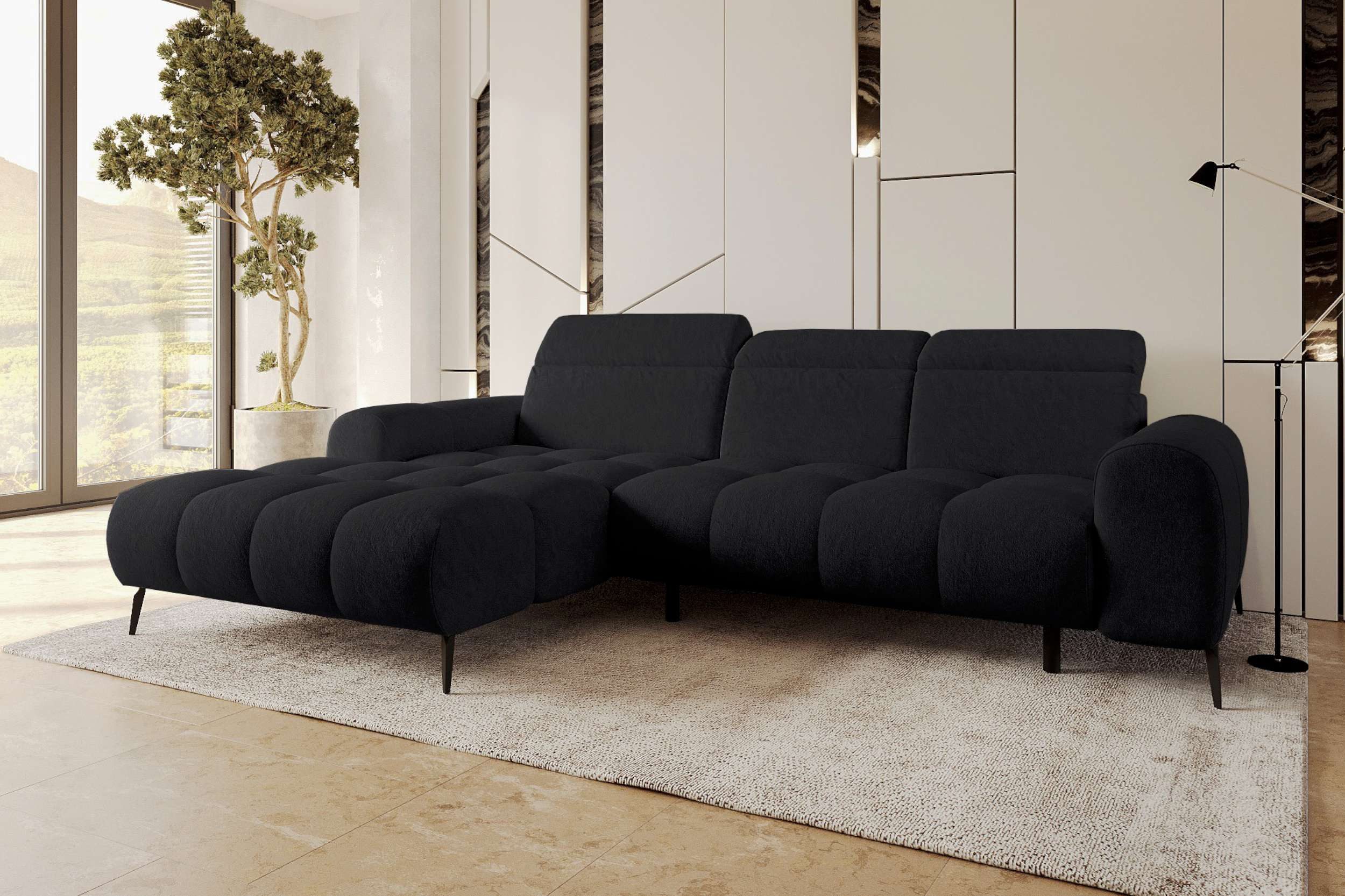 99rooms Ecksofa Milano, Sofa, L-Form, mit elektrischer Sitztiefenverstellung, Chenille APHRODITE