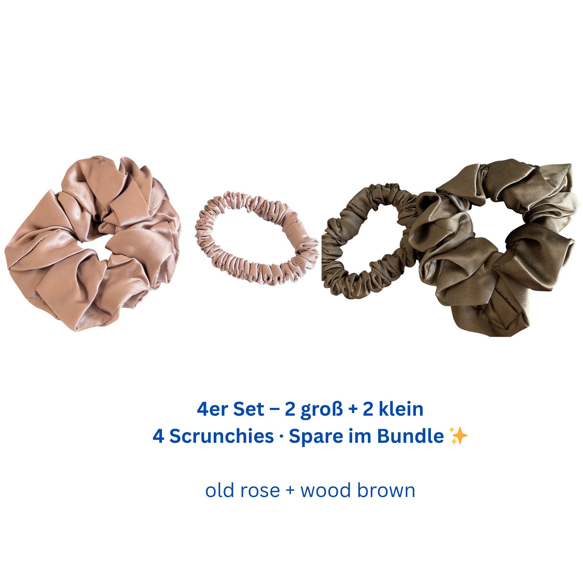 orignee Haargummi Seiden Scrunchies 4er Set, 100% Maulbeerseide, kein Knick,(2×L + 2×S), 4-tlg., 2 Sets – insgesamt 4 Scrunchies (je 1 groß + 1 klein), 100% Maulbeerseide (6A Qualität)