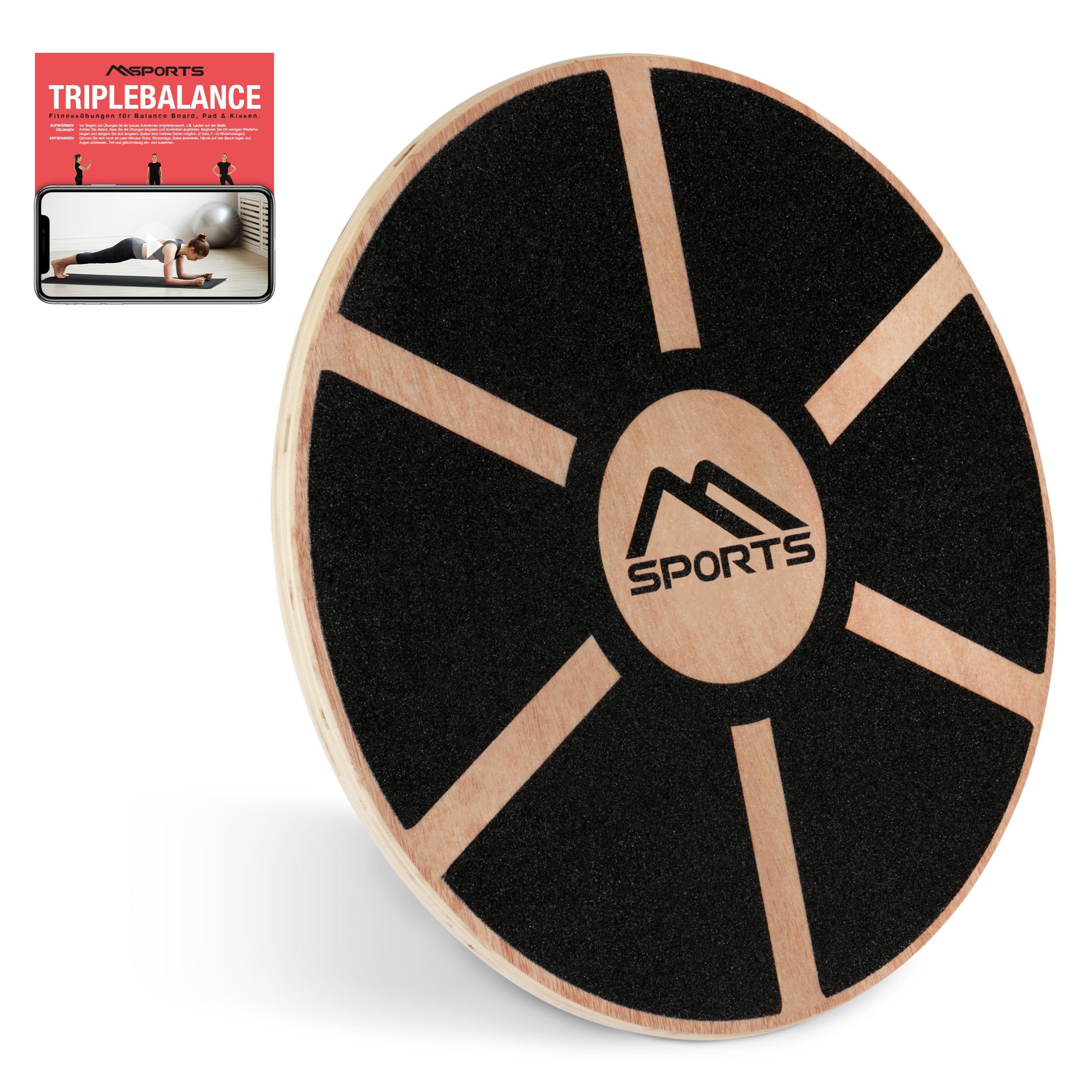 MSports® Stabilisations-Therapiegerät Balance Board aus Holz 39 cm Durchmesser Wackelbrett