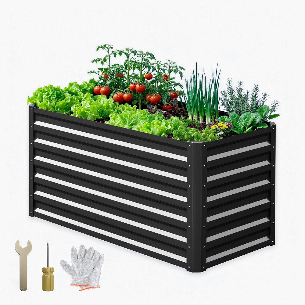 Meulbaty Blumenkasten Klassisches rechteckiges Hochbeet aus Metall, extra hoch (inklusive Staunässeschutz, 1 St), gefertigt aus feuerverzinktem Stahl, rückenschonendes Design