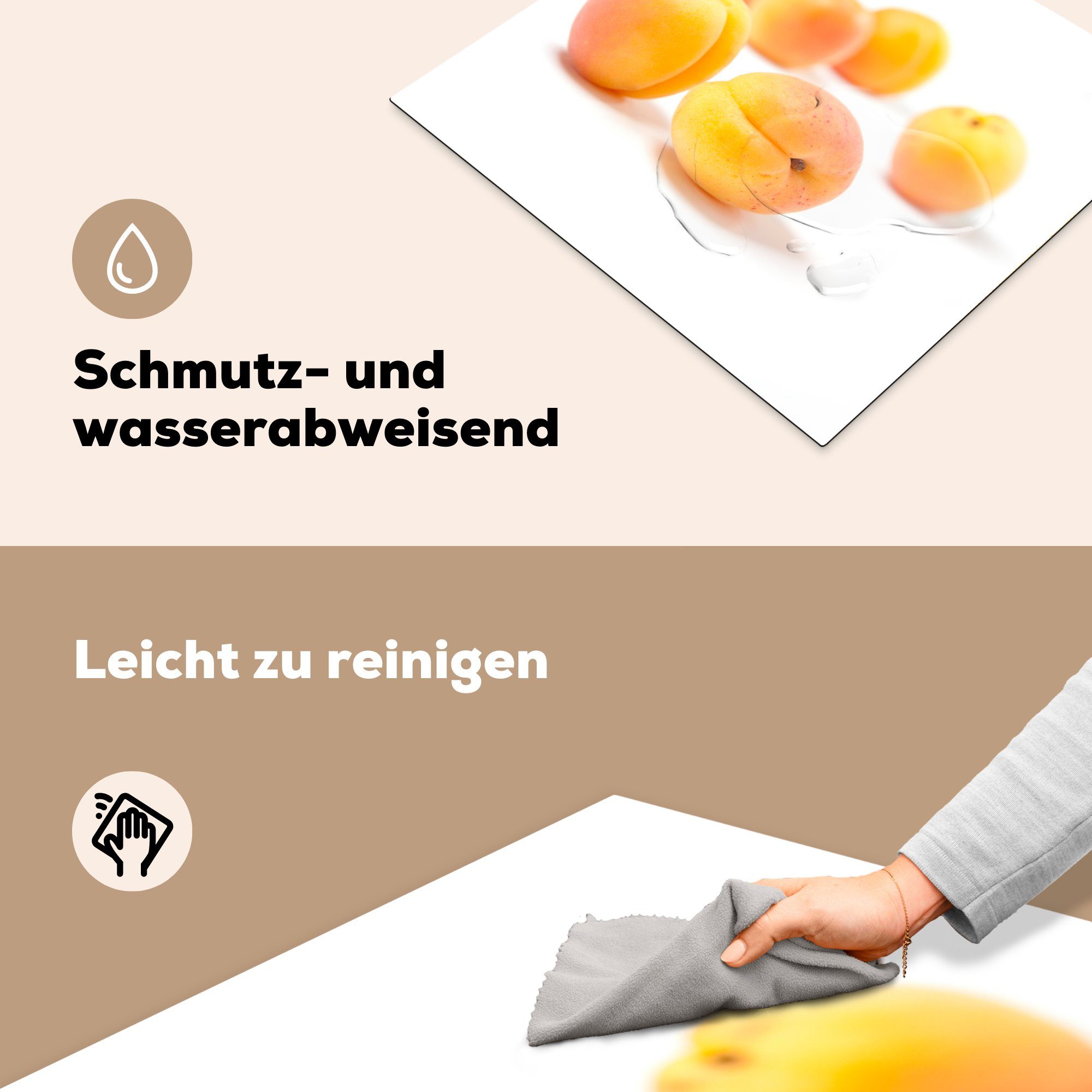 Arbeitsfläche Ceranfeldabdeckung Aprikosen nutzbar, weißem, orangefarbenen 60x52 MuchoWow (1 tlg), auf Runde cm, mit Herdblende-/Abdeckplatte Vinyl, Schattierungen Mobile