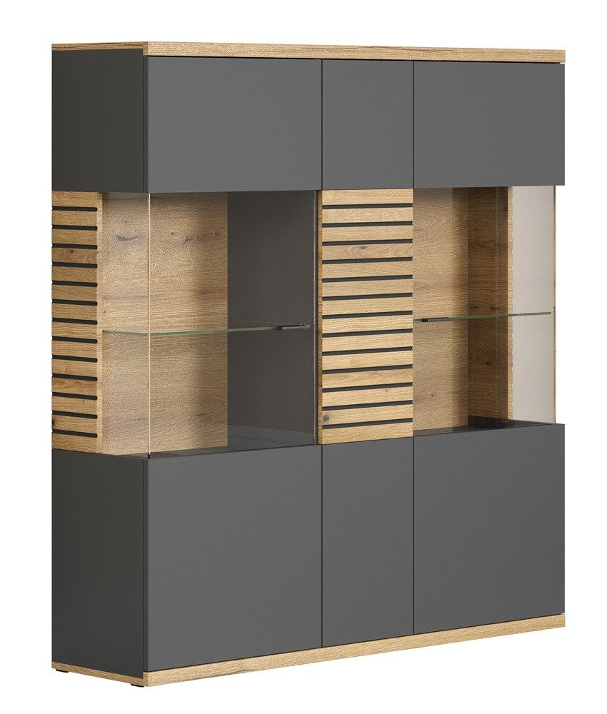 trendteam Vitrine Highboard Norris, grau / Coast Evoke Oak, verschiedene Größen (no-Set)