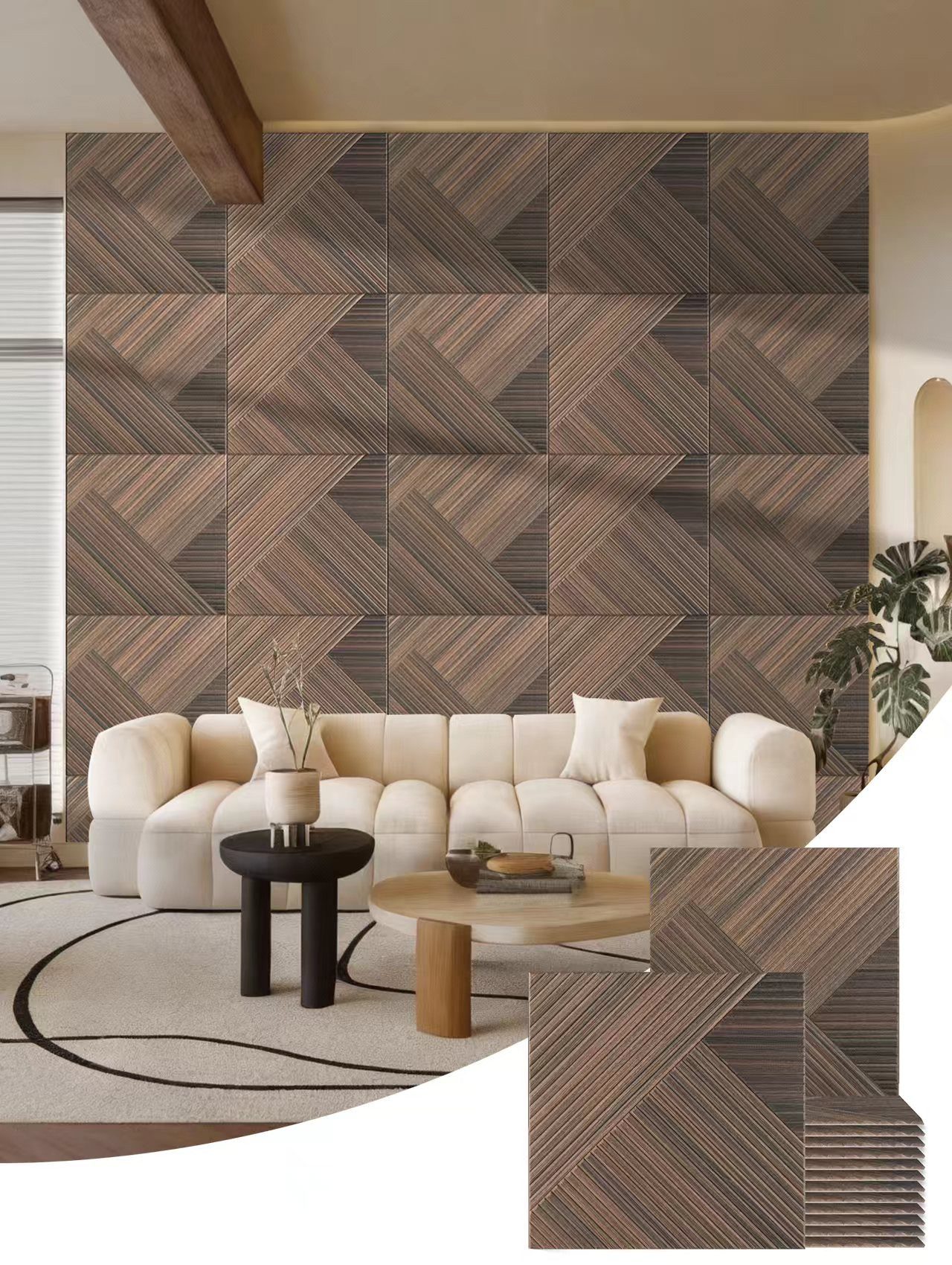BUBOS Wandpaneel 4 Akustikpaneele selbstklebend für Wand und Decke, BxL: 60x60 cm, 0,36 qm, (4-tlg) Schallschutzpaneele, Wanddekoobjekt, 3D Wandverkleidung