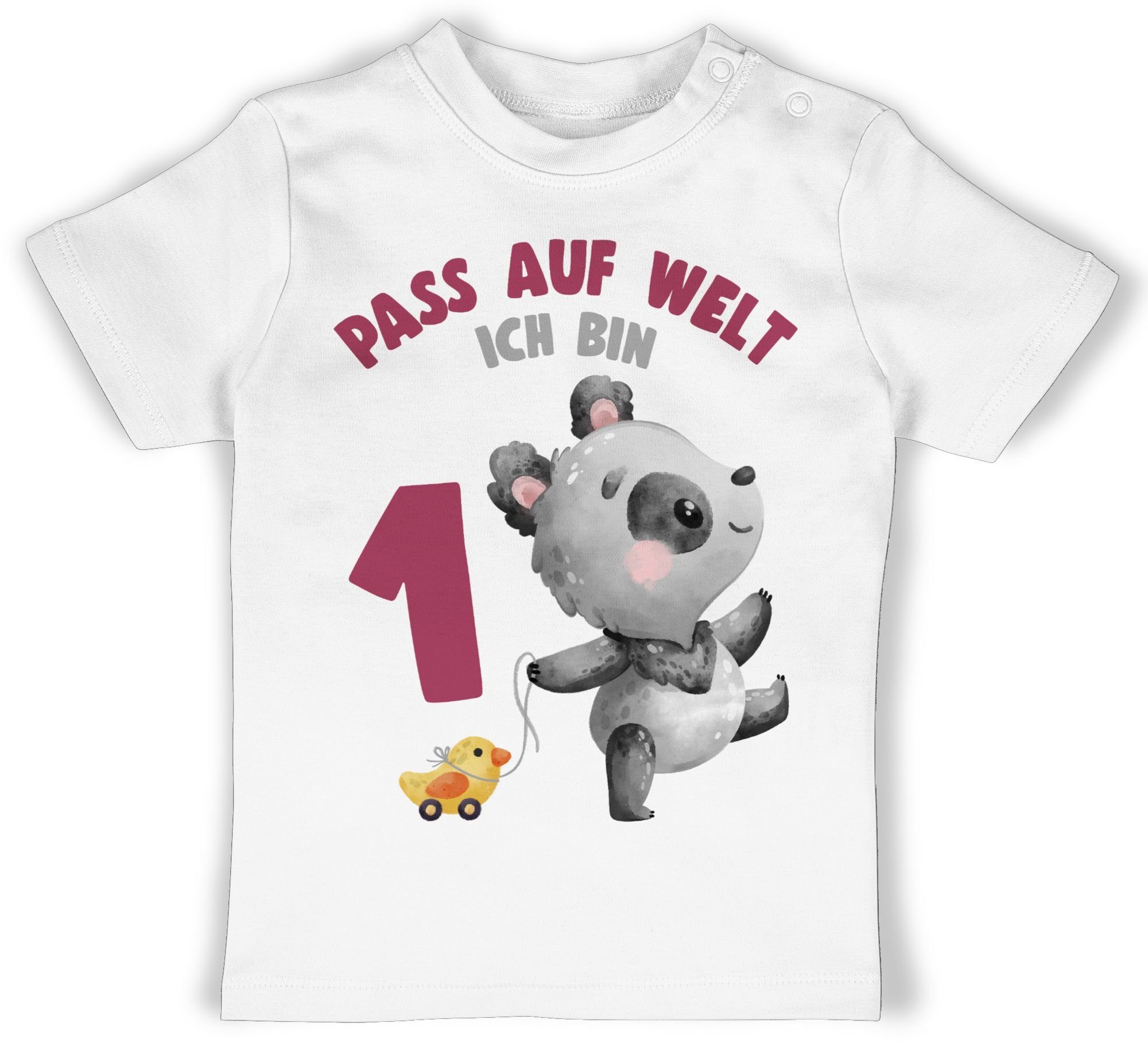 Shirtracer T-Shirt Pass auf Welt ich bin eins mit Panda 1. Geburtstag 2 Weiß