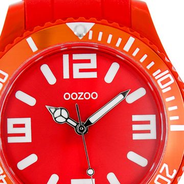 OOZOO Quarzuhr Oozoo Unisex Armbanduhr Vintage Series, (Analoguhr), Damen, Herrenuhr rund, groß (ca. 43mm) Silikonarmband rot